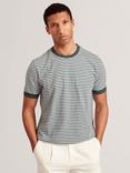 Ted Baker Ourme Cotton Regular Fit Stripe T-Shirt, Dark Green