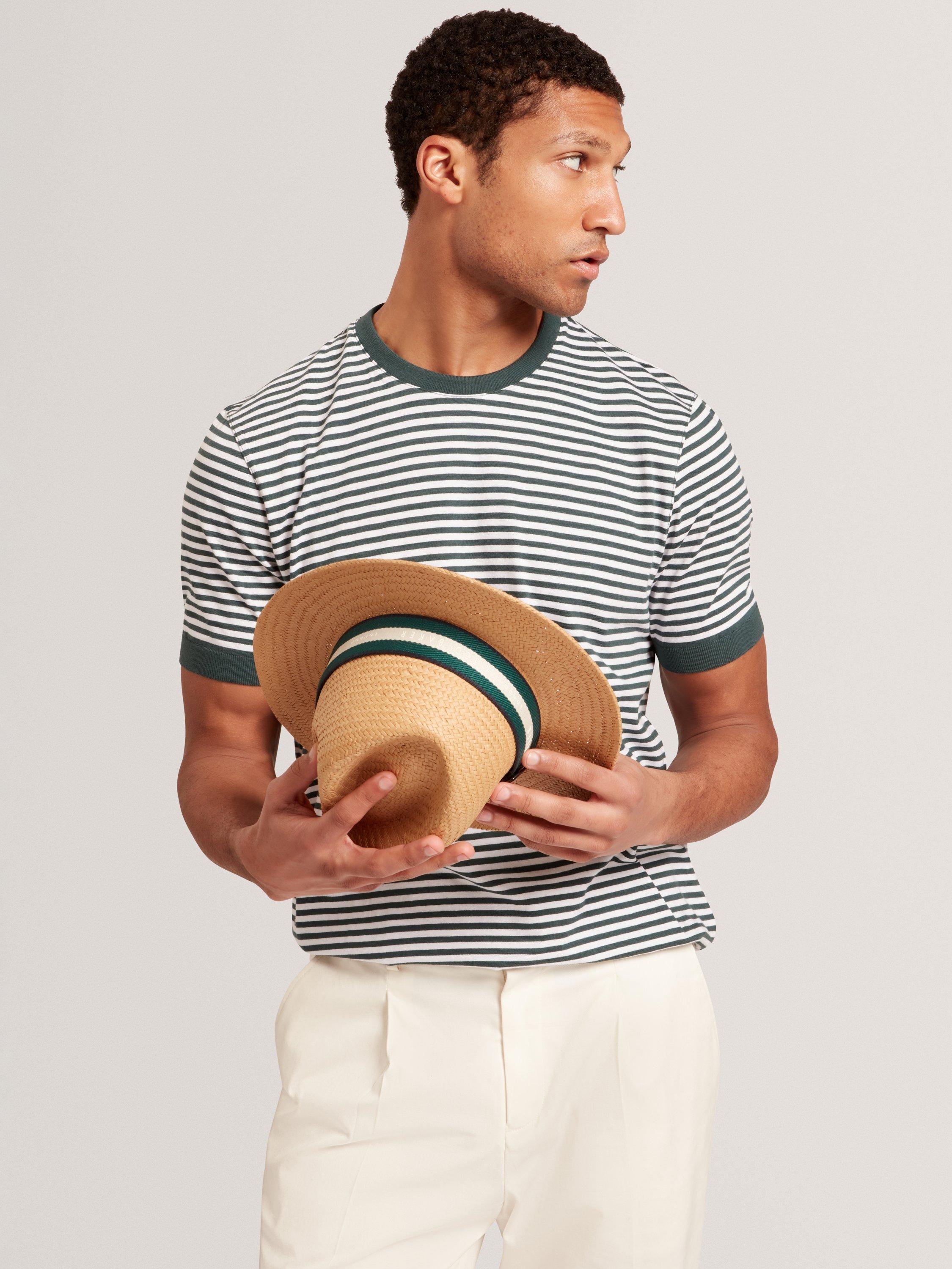 Product image 3 of 8, which shows Ted Baker Ourme Cotton Regular Fit Stripe T-Shirt, Dark Green, S