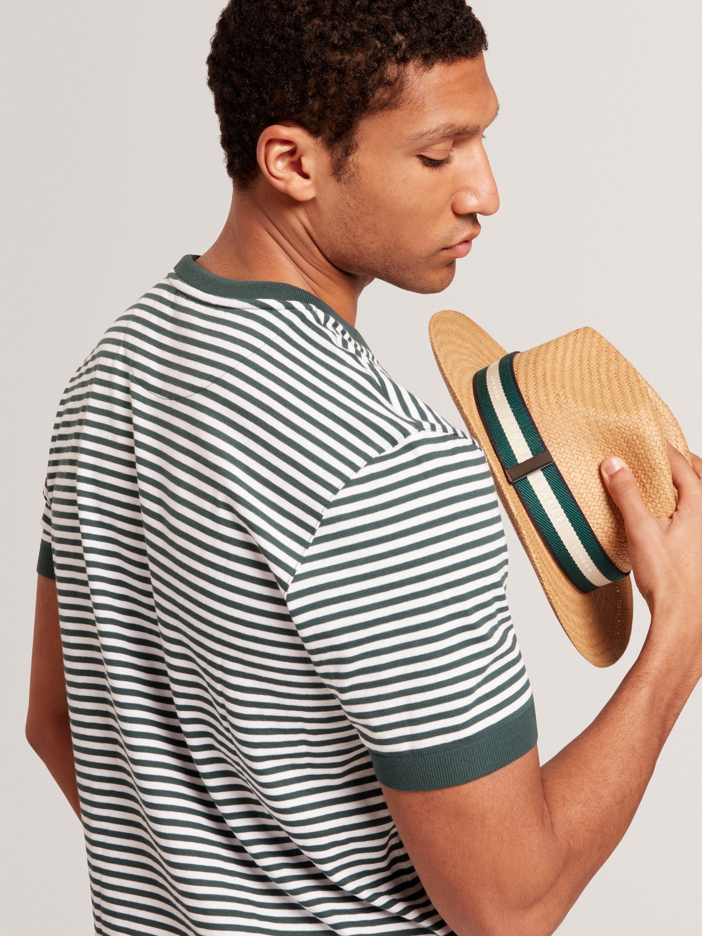 Product image 4 of 8, which shows Ted Baker Ourme Cotton Regular Fit Stripe T-Shirt, Dark Green, S