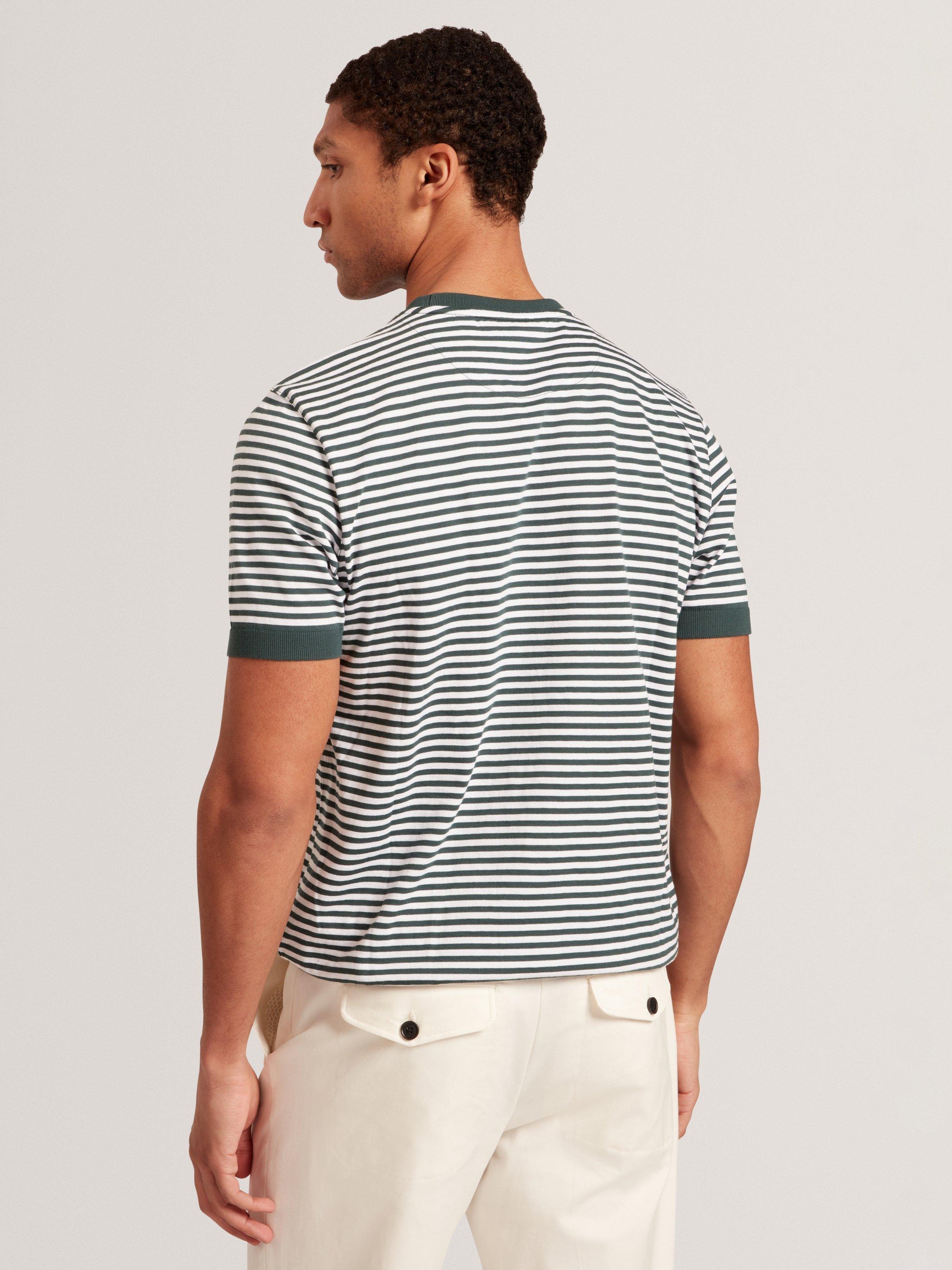 Product image 5 of 8, which shows Ted Baker Ourme Cotton Regular Fit Stripe T-Shirt, Dark Green, S