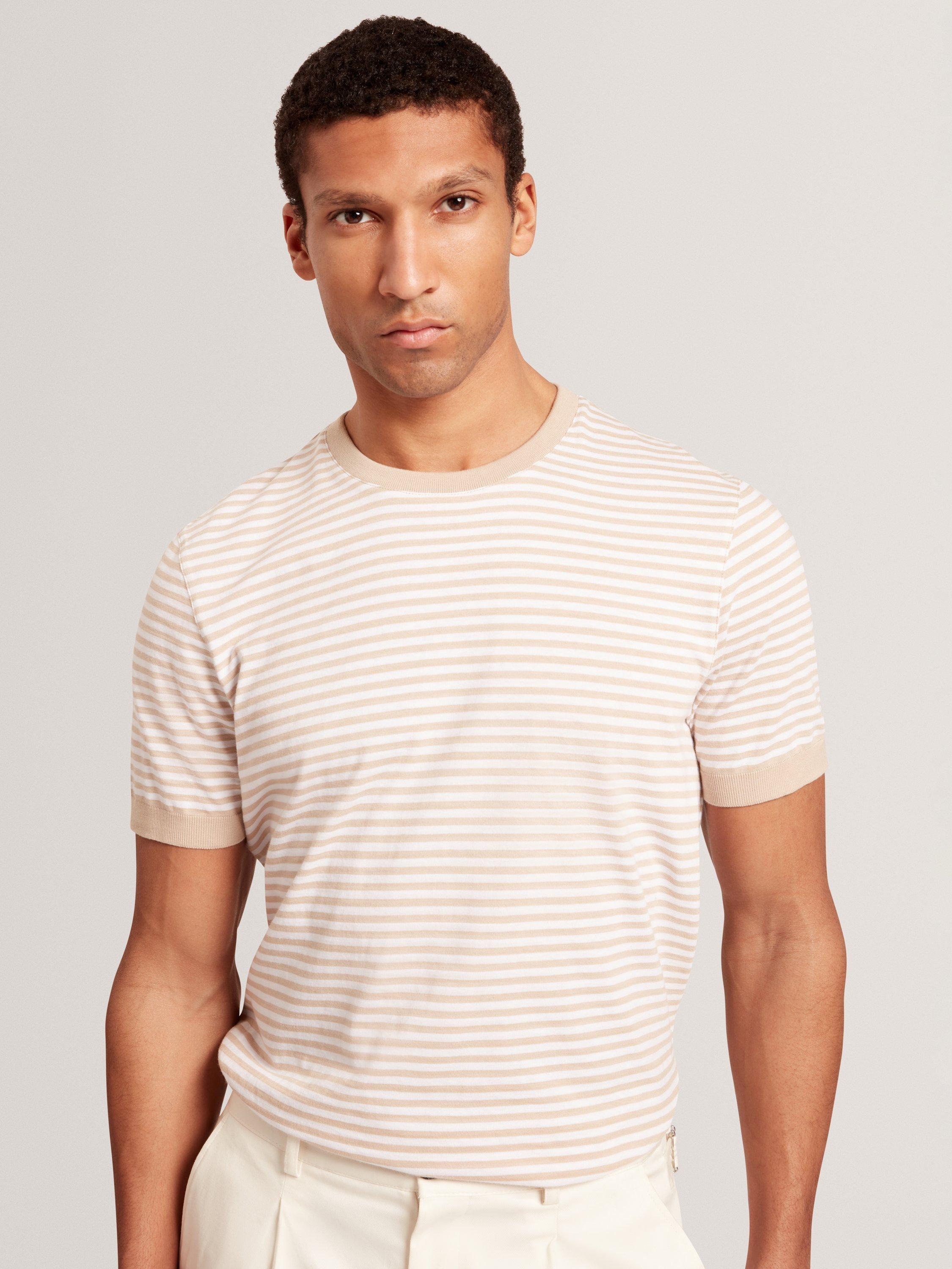 Product image 1 of 5, which shows Ted Baker Ourme Cotton Regular Fit Stripe T-Shirt, Taupe, S