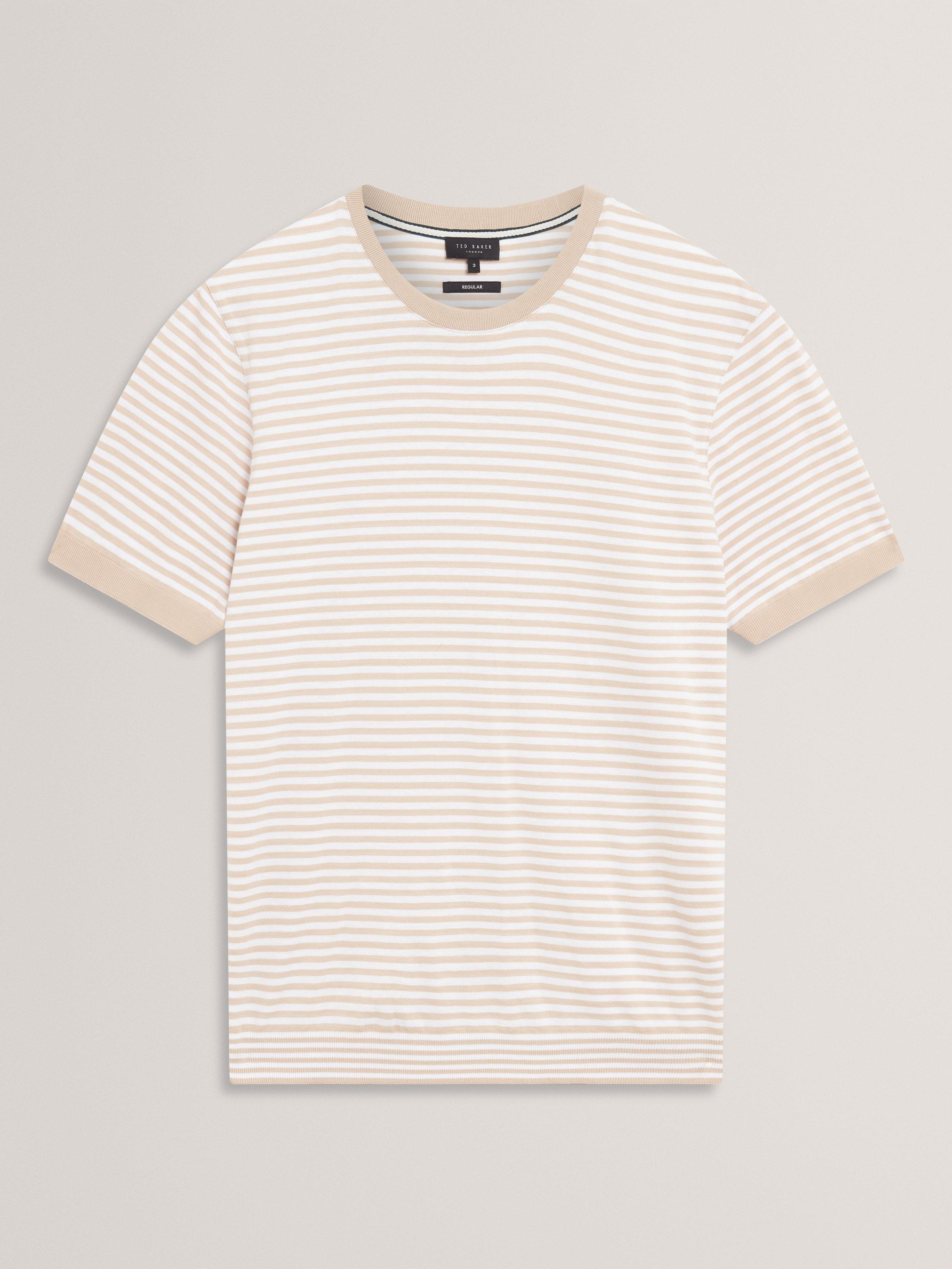 Product image 5 of 5, which shows Ted Baker Ourme Cotton Regular Fit Stripe T-Shirt, Taupe, S