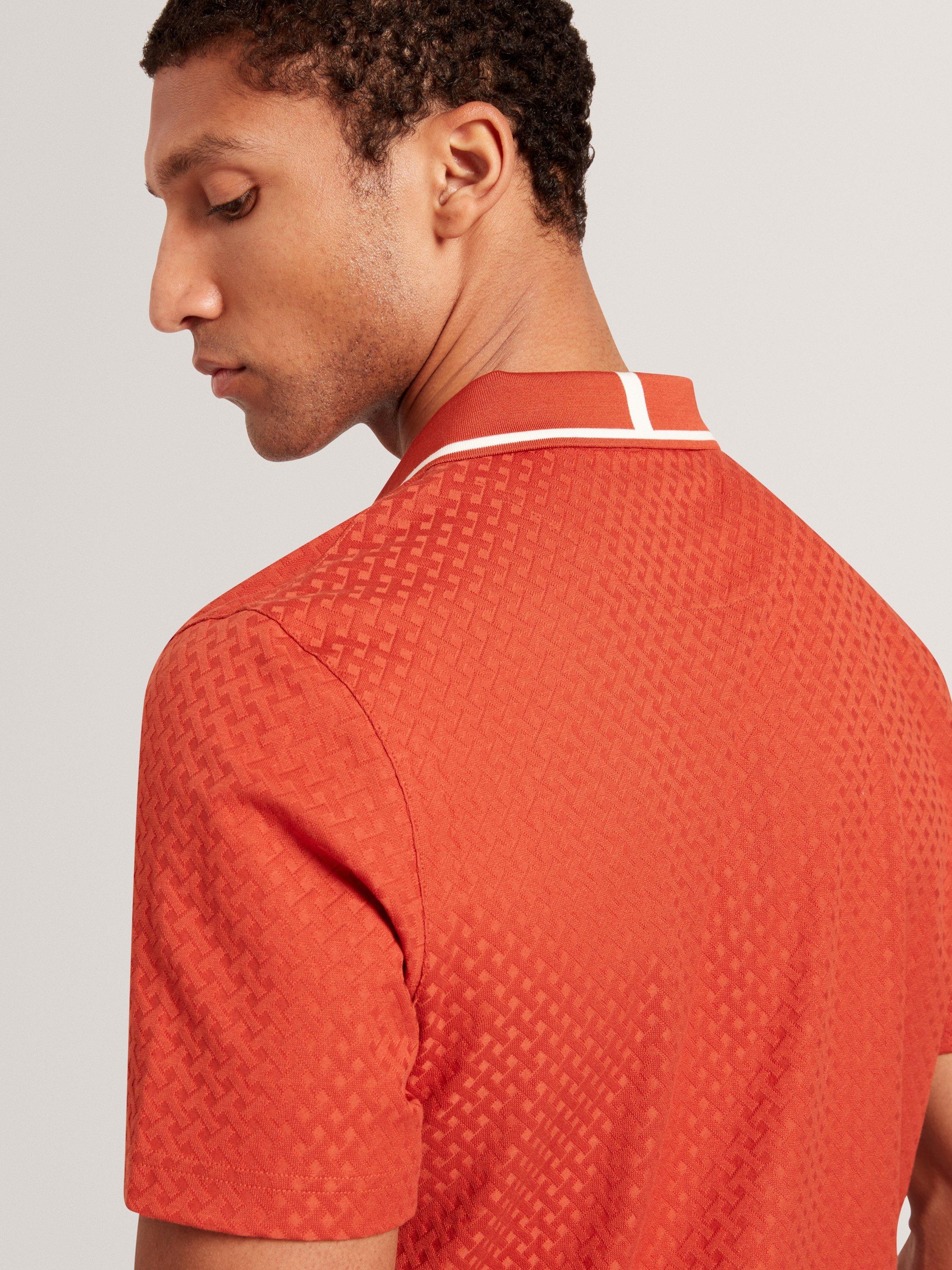 Product image 6 of 8, which shows Ted Baker Cophen Zip Neck Textured Polo Shirt, Dark Orange, S