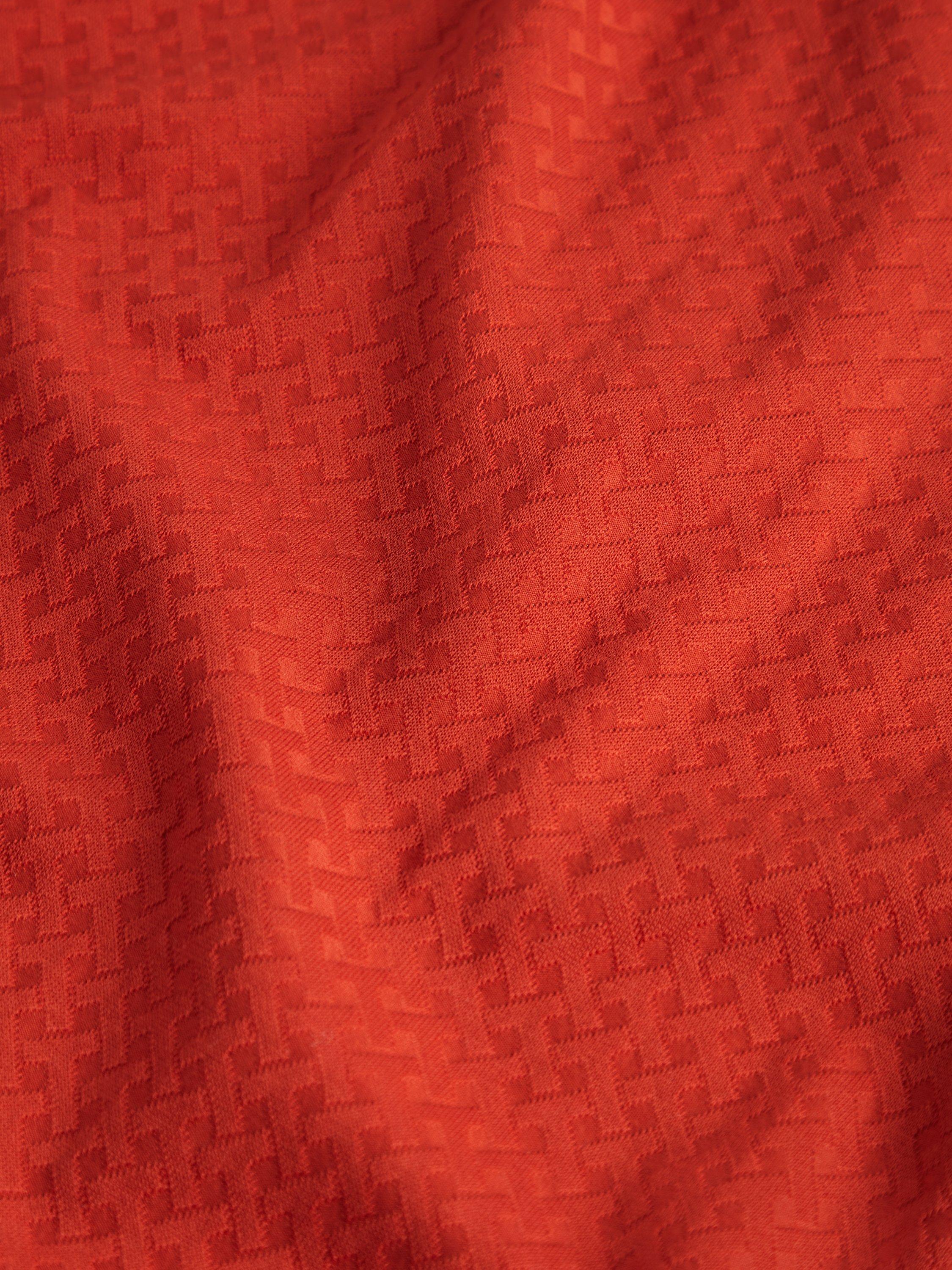 Product image 8 of 8, which shows Ted Baker Cophen Zip Neck Textured Polo Shirt, Dark Orange, S