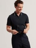 Ted Baker Cophen Zip Neck Textured Polo Shirt, Navy