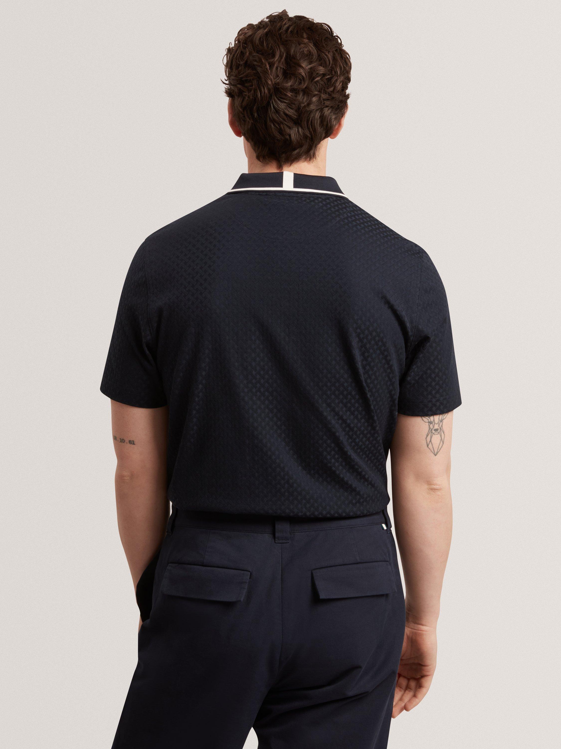 Product image 5 of 8, which shows Ted Baker Cophen Zip Neck Textured Polo Shirt, Navy, M