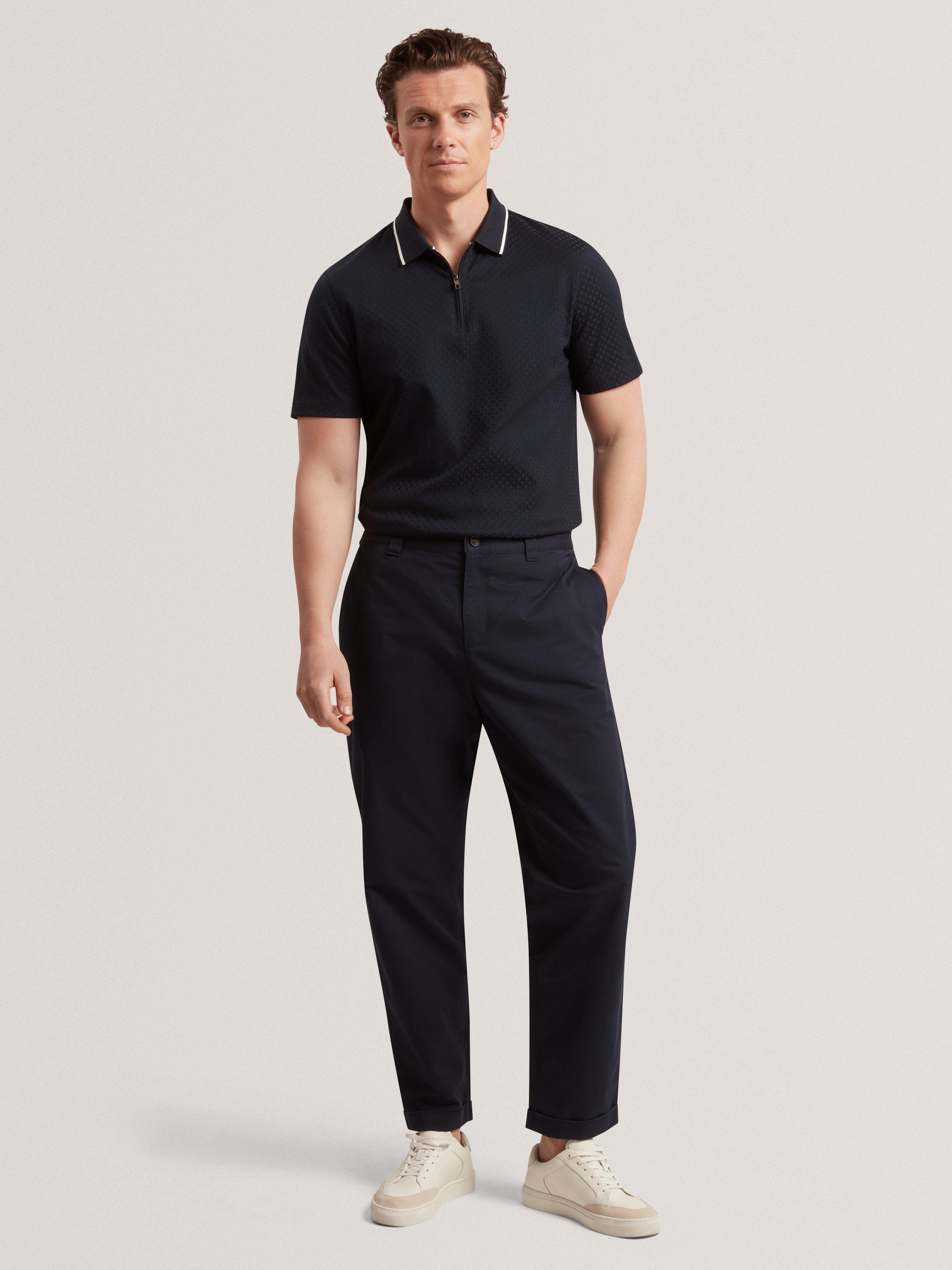 Product image 6 of 8, which shows Ted Baker Cophen Zip Neck Textured Polo Shirt, Navy, M