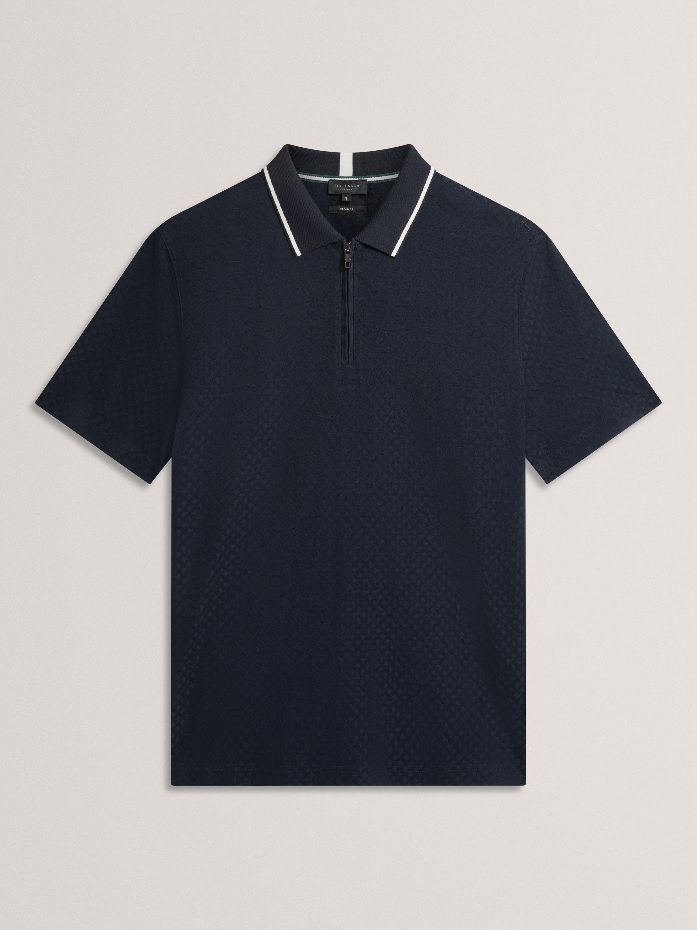 Product image 7 of 8, which shows Ted Baker Cophen Zip Neck Textured Polo Shirt, Navy, M
