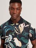 Ted Baker Kivem Cotton Regular Fit Floral Print Polo Shirt, Black