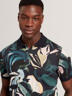 Ted Baker Kivem Cotton Regular Fit Floral Print Polo Shirt, Black - view 2, Black