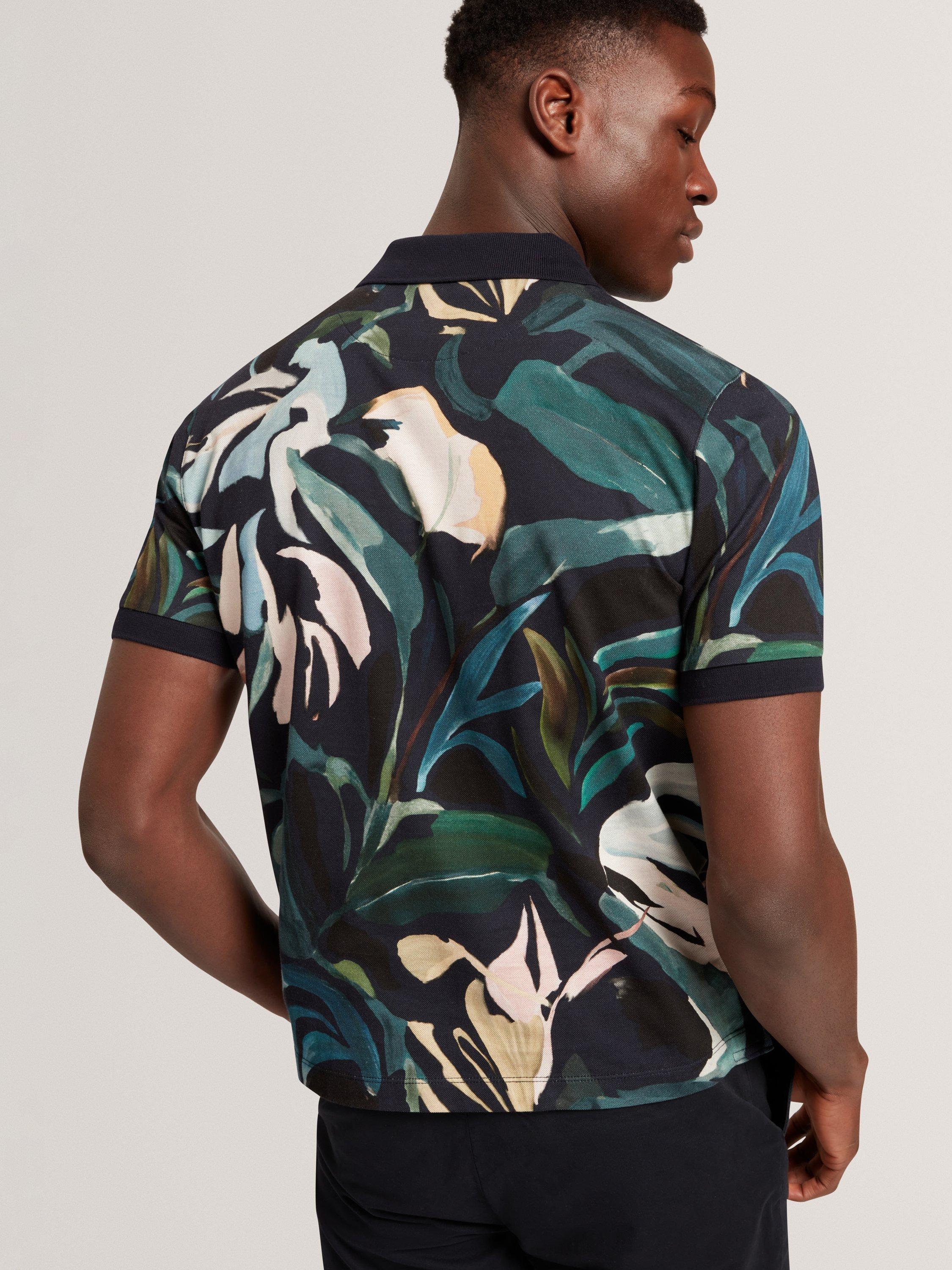 Product image 3 of 6, which shows Ted Baker Kivem Cotton Regular Fit Floral Print Polo Shirt, Black, S