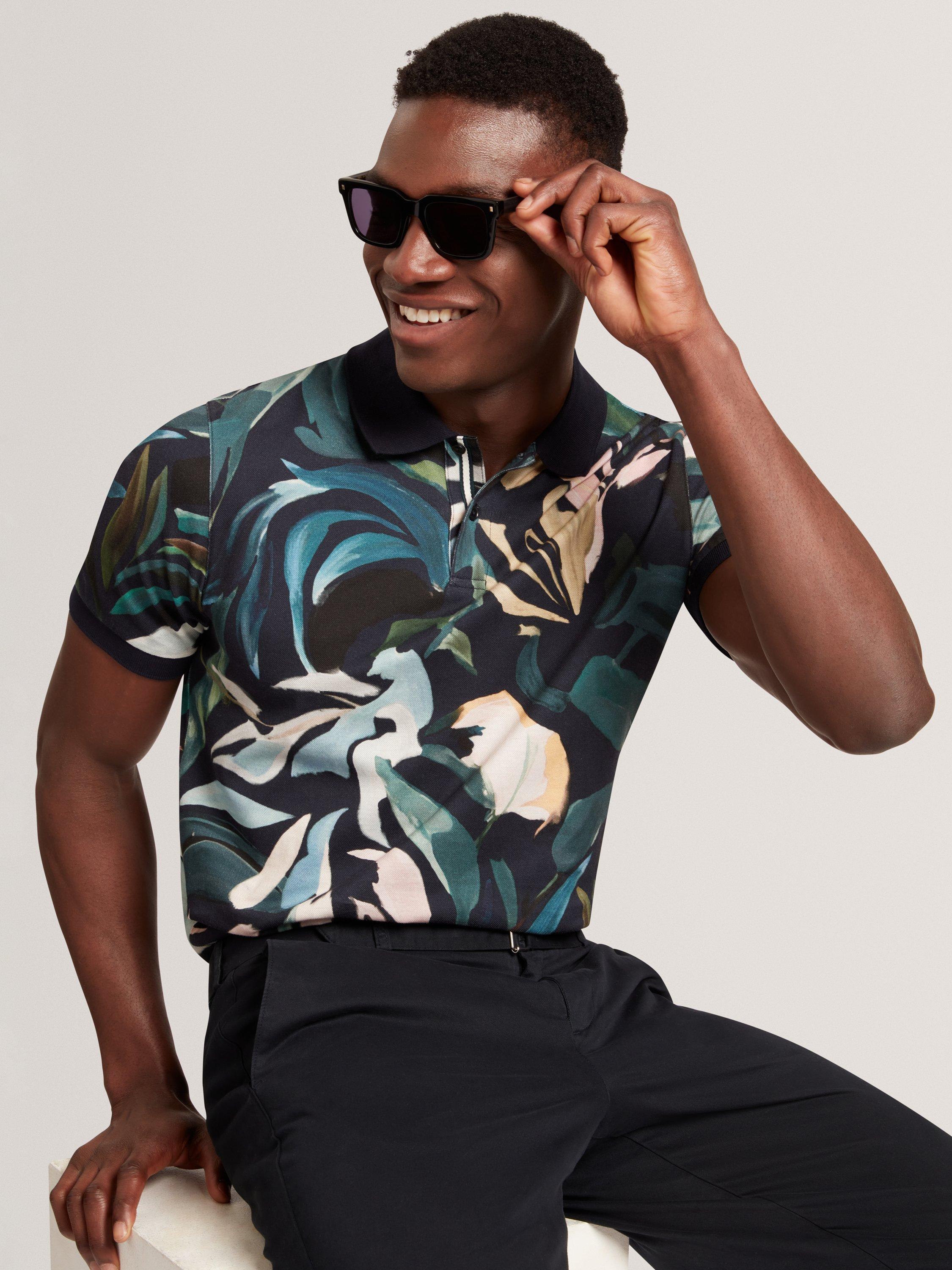 Product image 4 of 6, which shows Ted Baker Kivem Cotton Regular Fit Floral Print Polo Shirt, Black, S