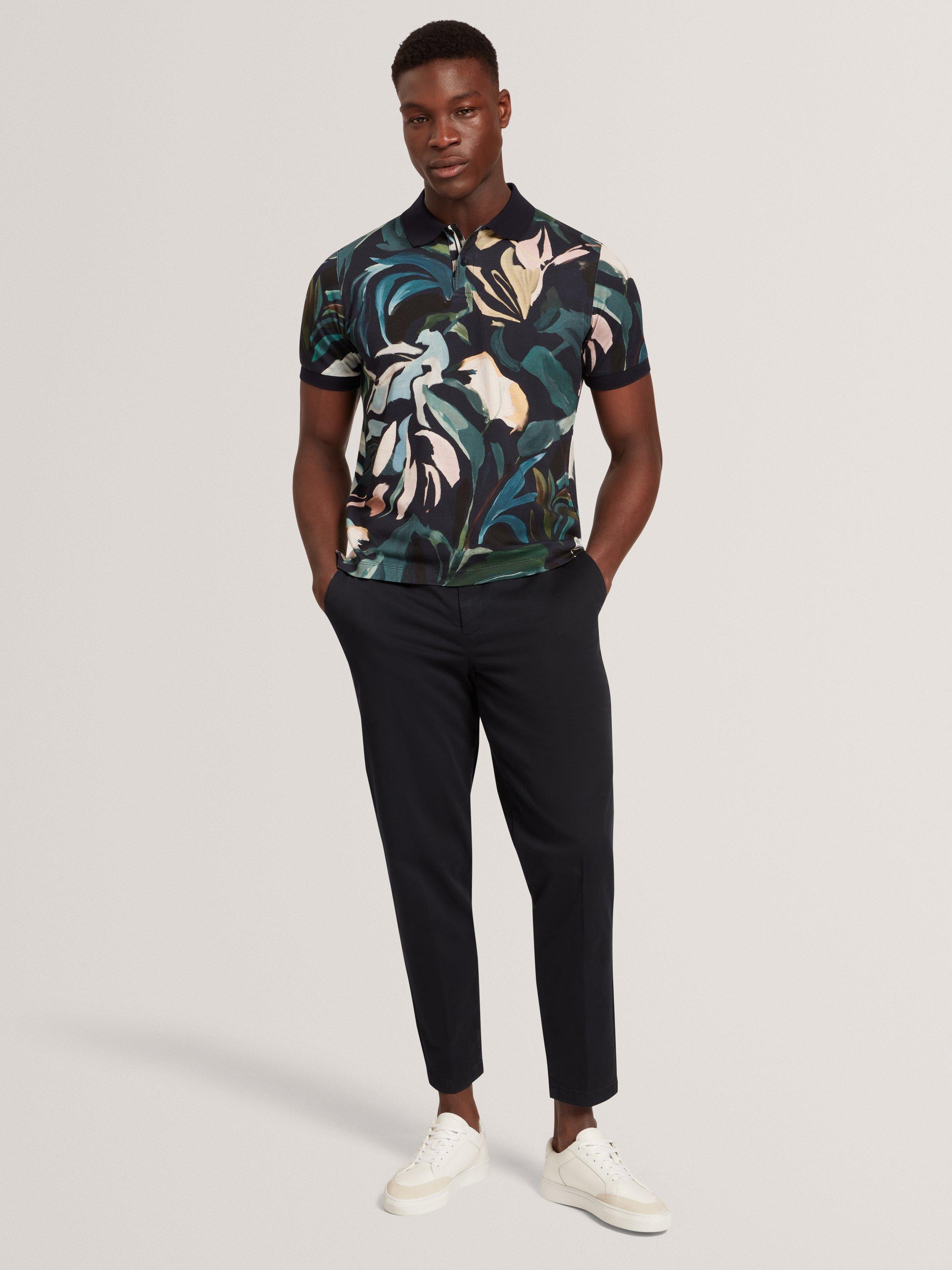 Product image 5 of 6, which shows Ted Baker Kivem Cotton Regular Fit Floral Print Polo Shirt, Black, S