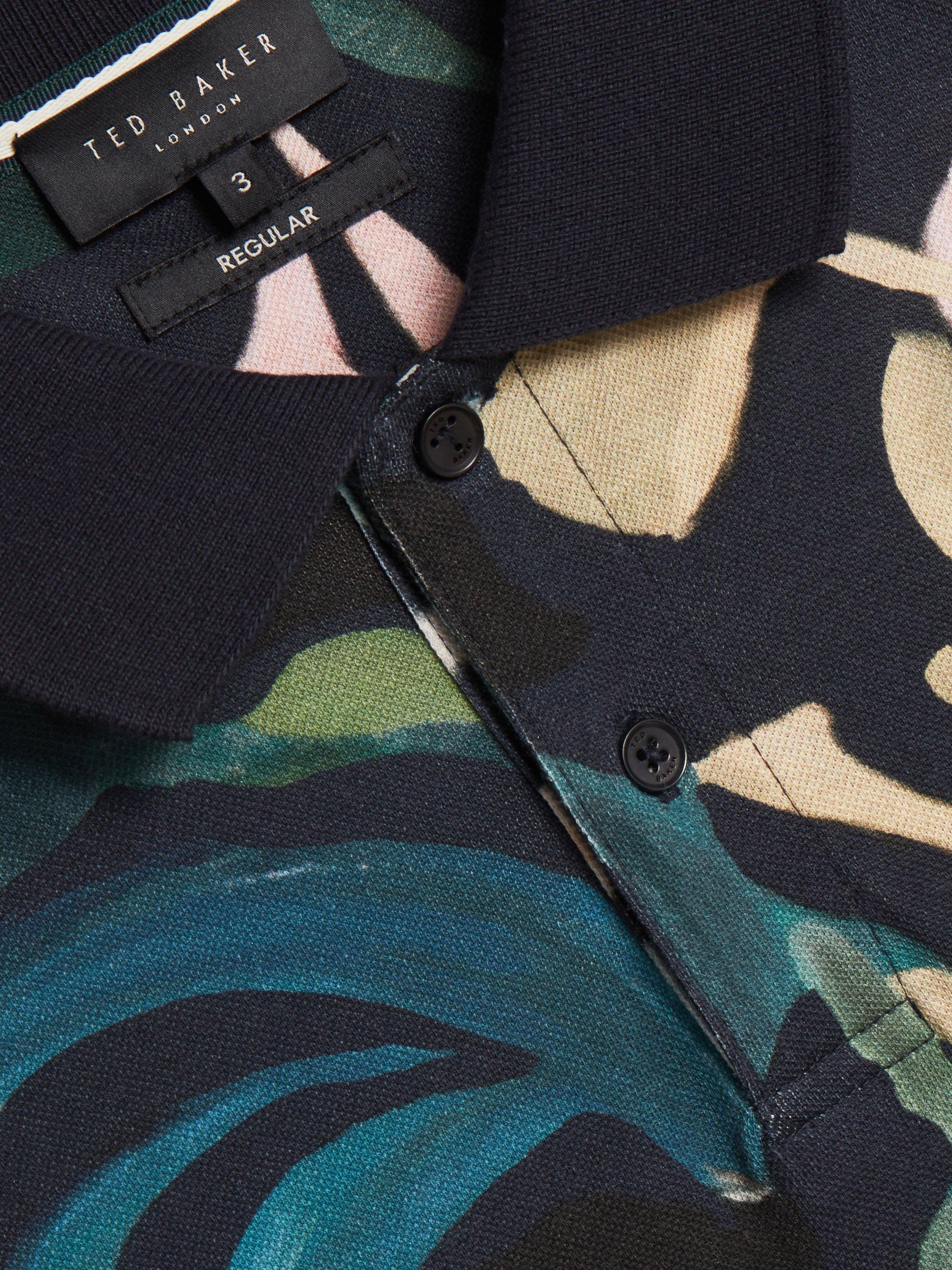 Product image 6 of 6, which shows Ted Baker Kivem Cotton Regular Fit Floral Print Polo Shirt, Black, S