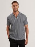Ted Baker Matejo Cotton Regular Fit Geo Open Neck Polo Shirt, Navy