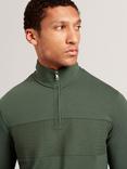 Ted Baker Simonea Regular Fit Contrast Panel Half-Zip Jumper, Dark Green
