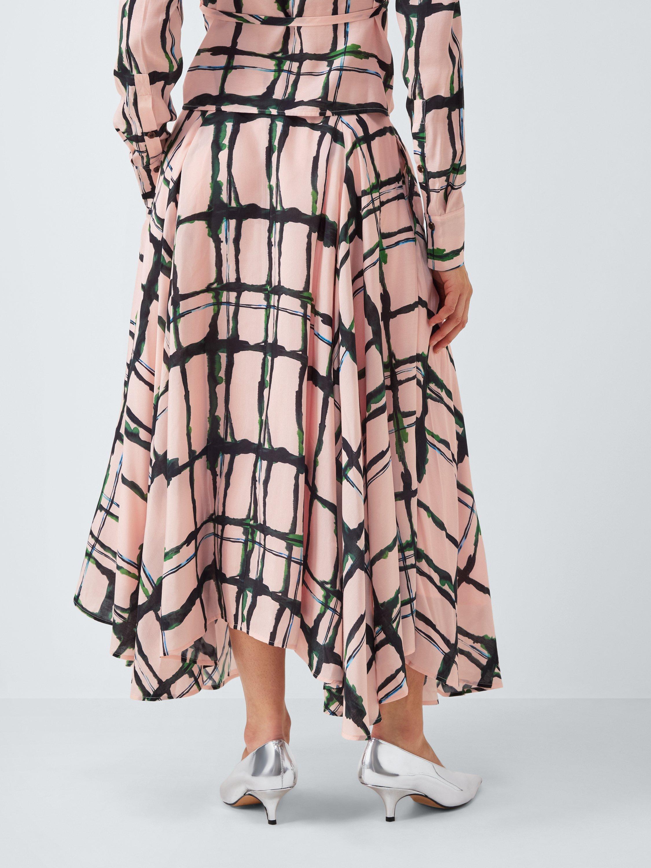Product image 2 of 6, which shows John Lewis Painted Check Maxi Skirt, Pink/Multi, 10