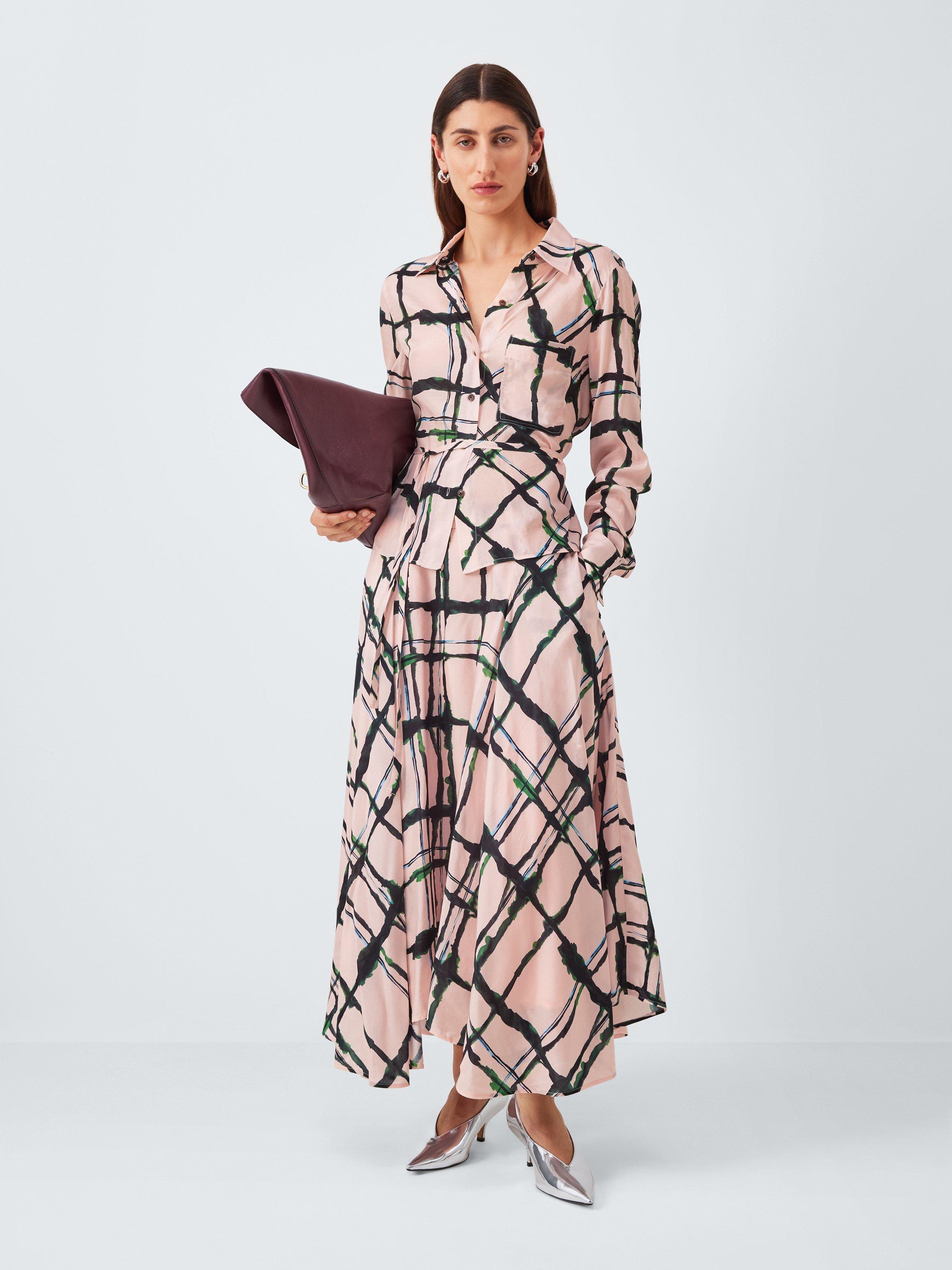 Product image 3 of 6, which shows John Lewis Painted Check Maxi Skirt, Pink/Multi, 10