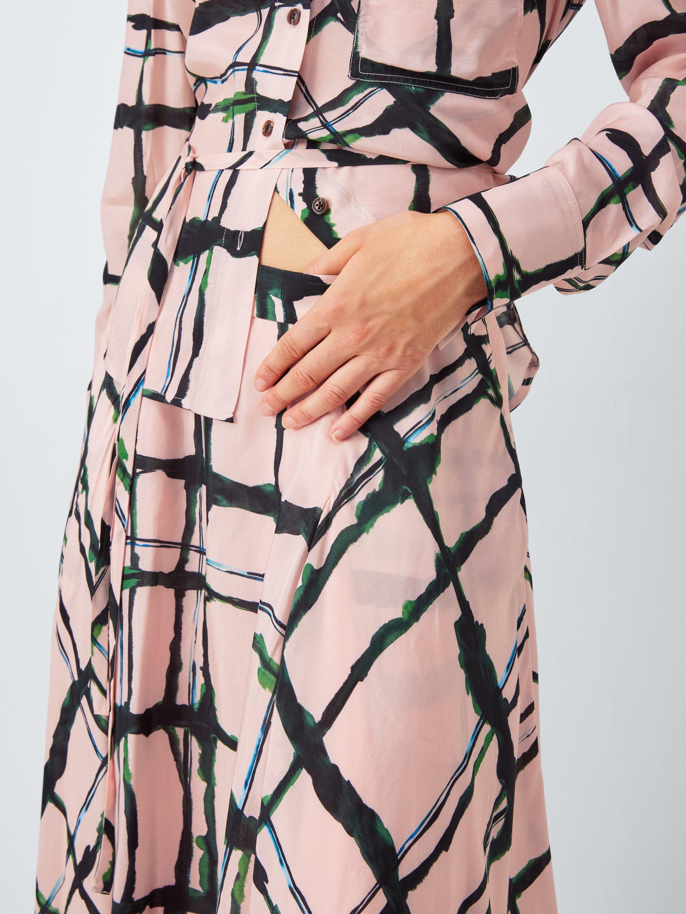 Product image 5 of 6, which shows John Lewis Painted Check Maxi Skirt, Pink/Multi, 10