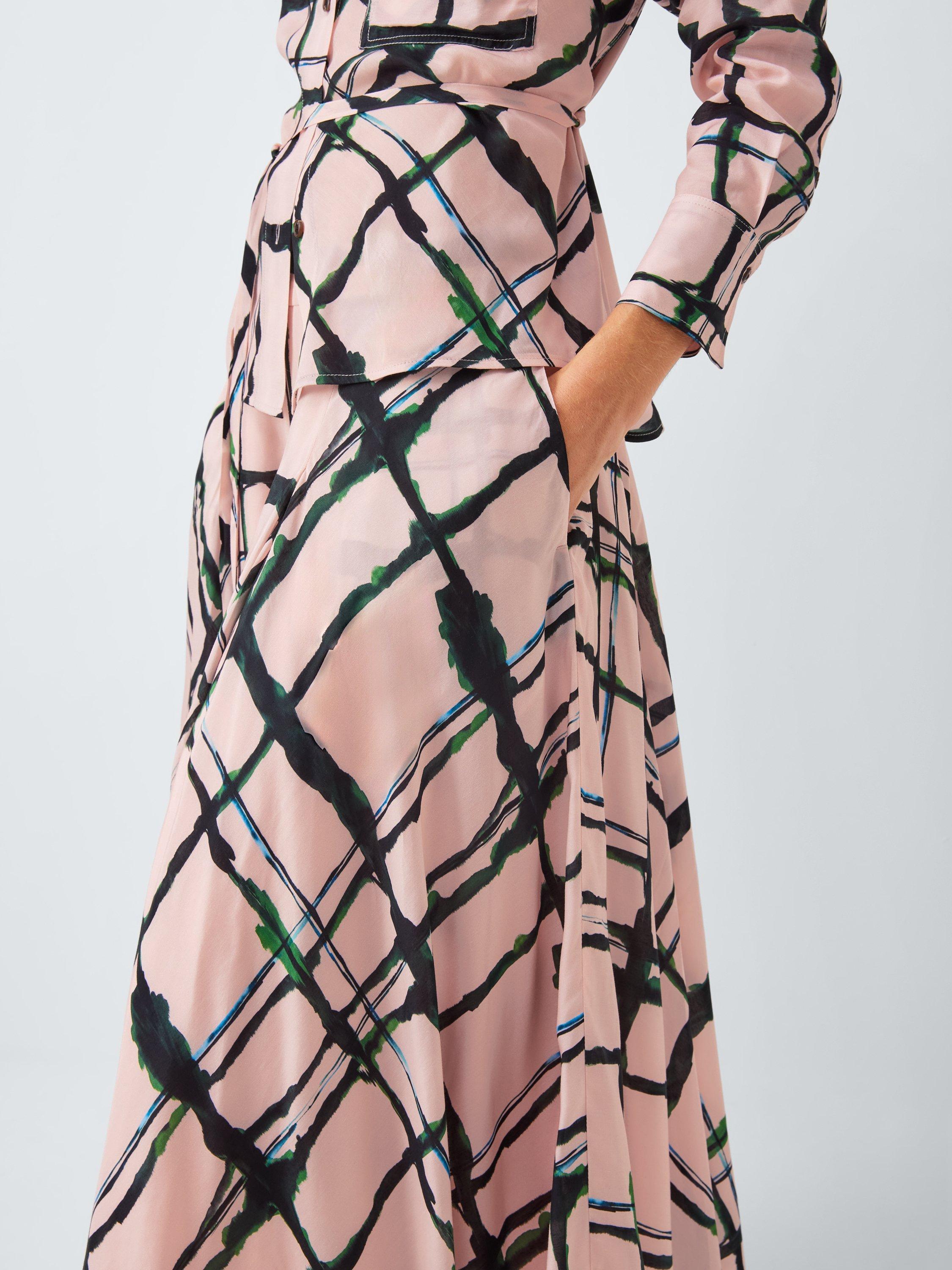Product image 6 of 6, which shows John Lewis Painted Check Maxi Skirt, Pink/Multi, 10