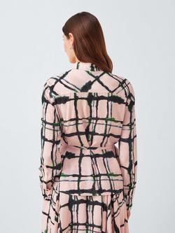 John Lewis Painted Check Belted Blouse, Pink/Multi - view 2, Pink/Multi