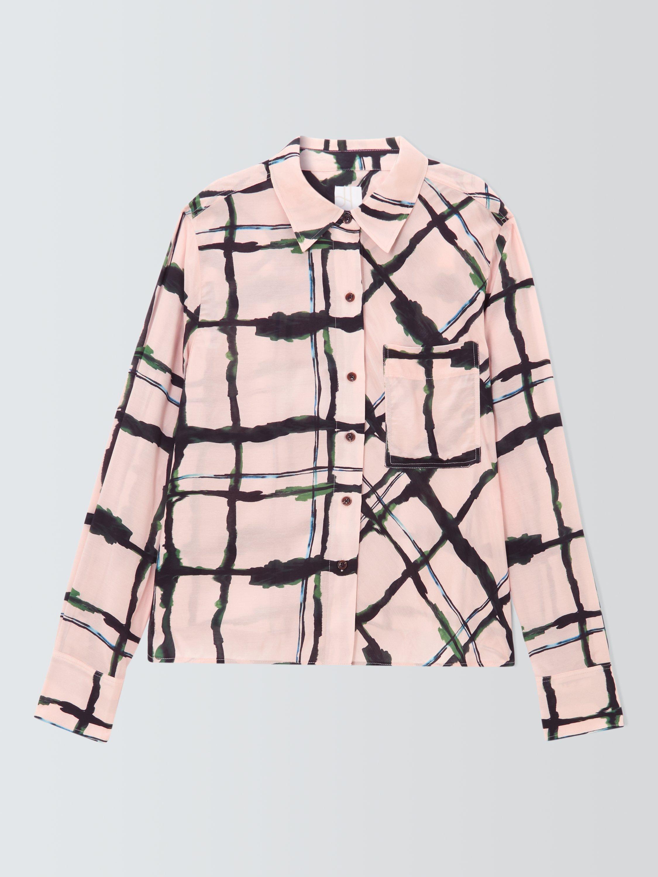 Product image 4 of 6, which shows John Lewis Painted Check Belted Blouse, Pink/Multi, 10