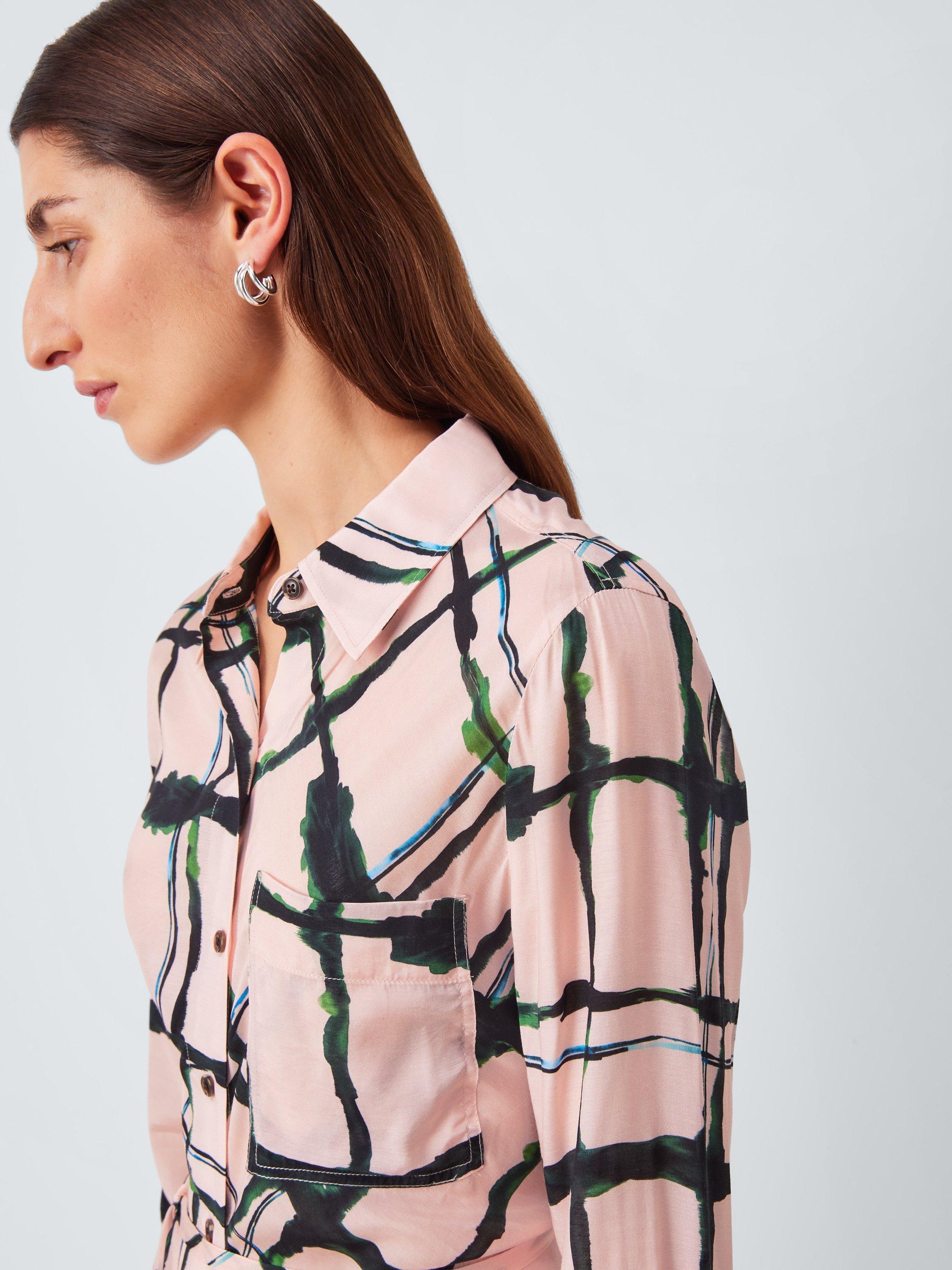 Product image 5 of 6, which shows John Lewis Painted Check Belted Blouse, Pink/Multi, 10