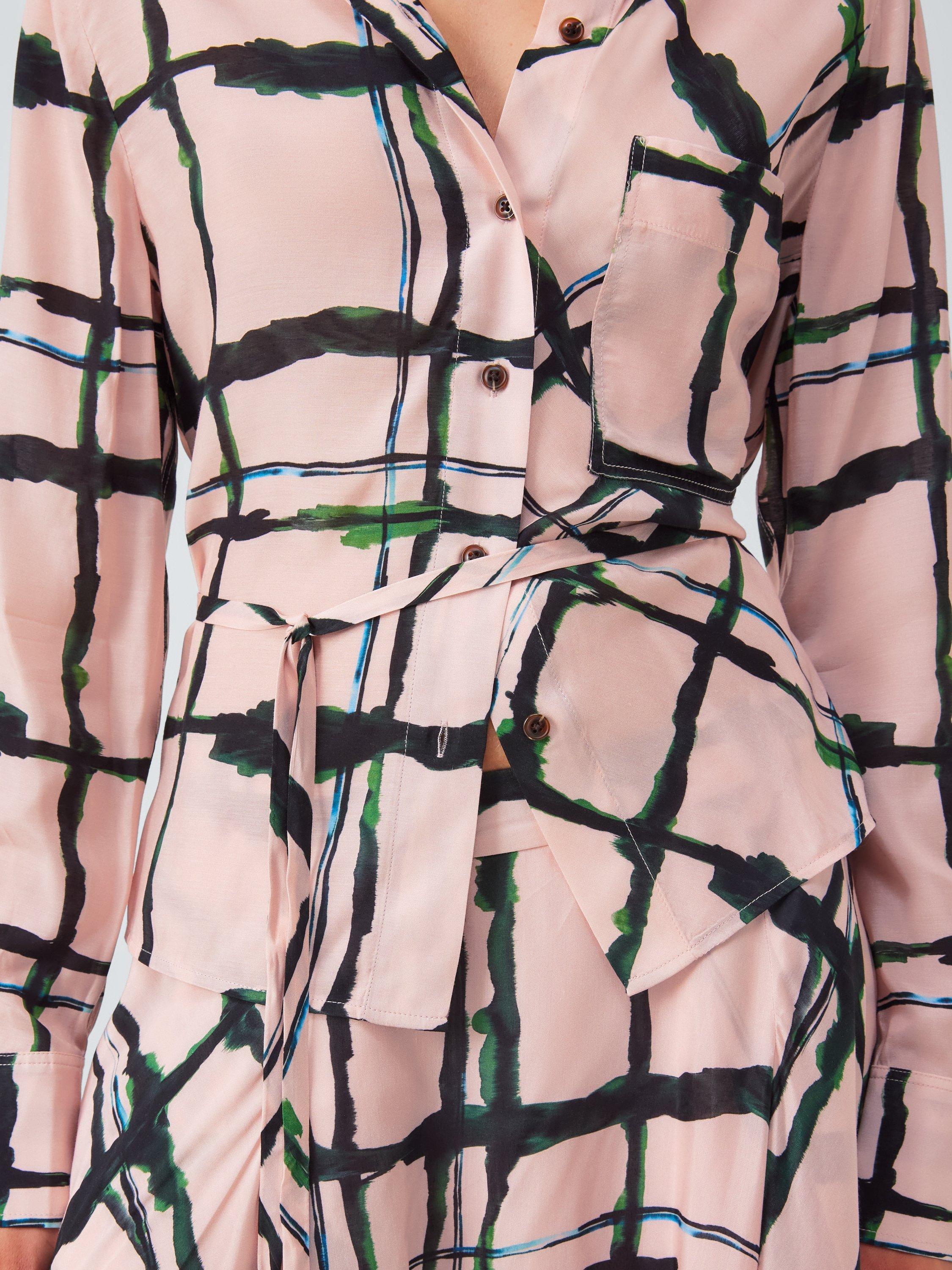 Product image 6 of 6, which shows John Lewis Painted Check Belted Blouse, Pink/Multi, 10