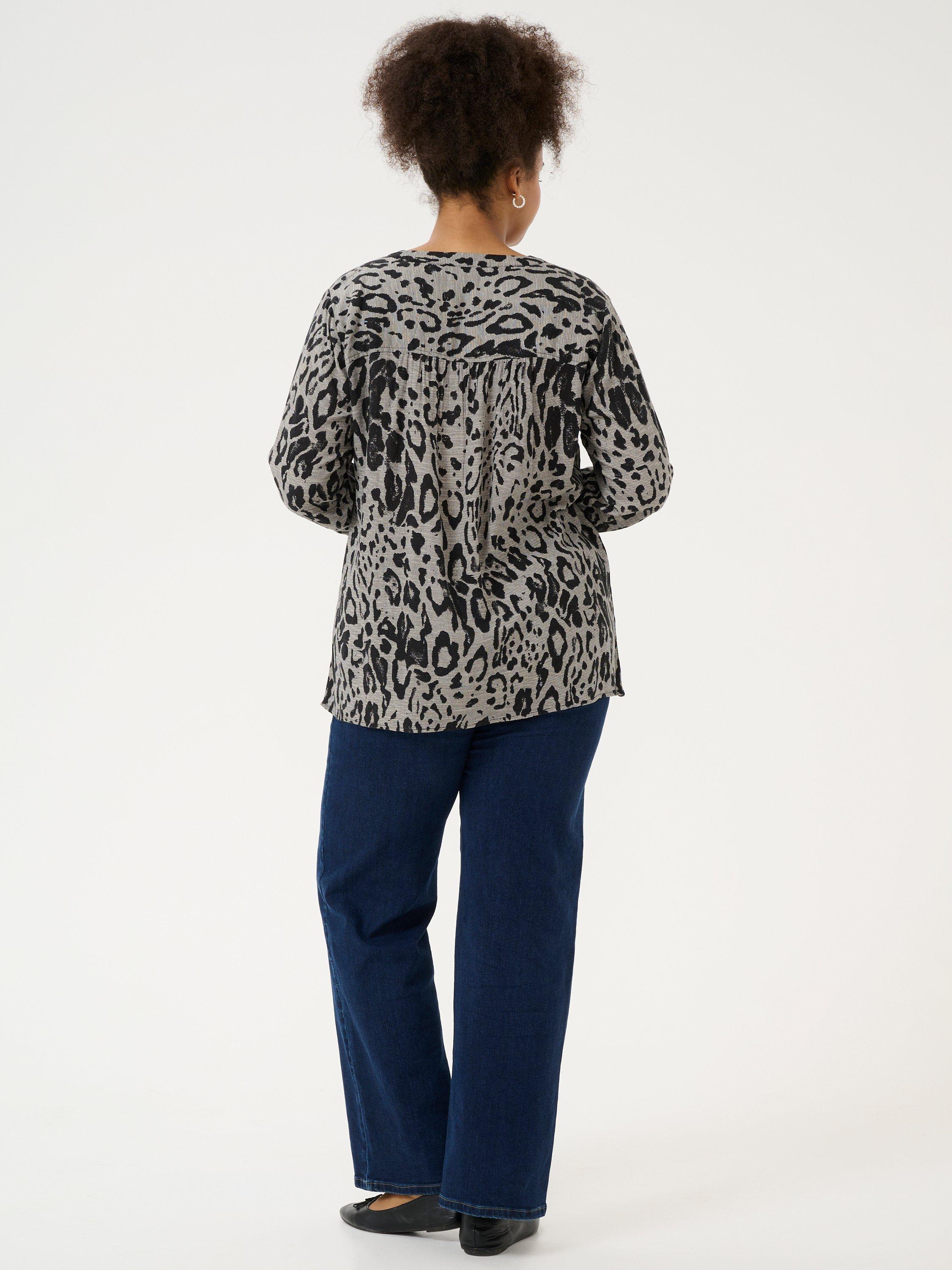 Product image 2 of 6, which shows KAFFE Curve Mille Animal Print Long Sleeve Top, Grey/Black, 20