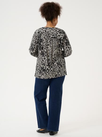 KAFFE Curve Mille Animal Print Long Sleeve Top, Grey/Black - view 2, Grey/Black