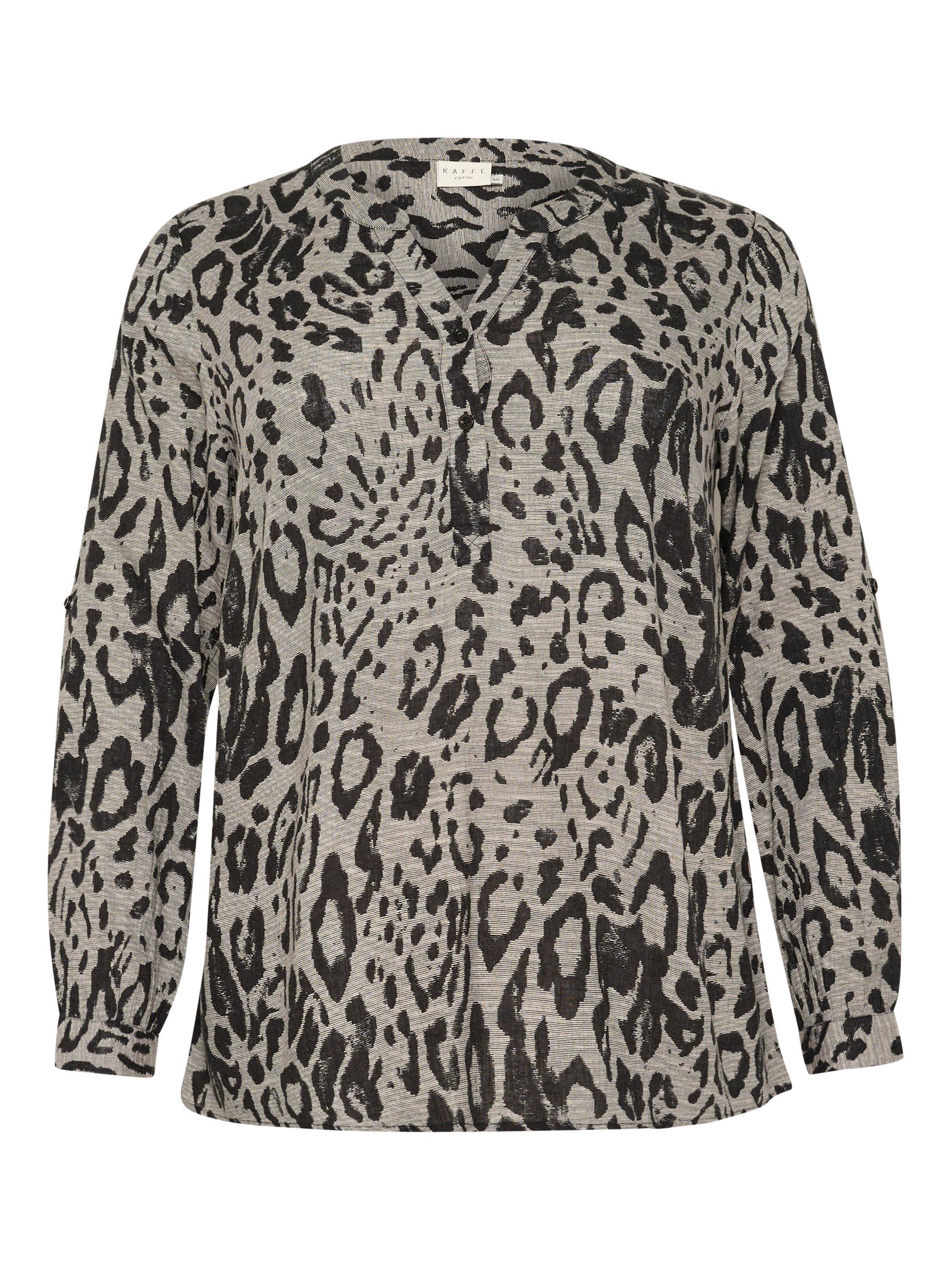 Product image 5 of 6, which shows KAFFE Curve Mille Animal Print Long Sleeve Top, Grey/Black, 20