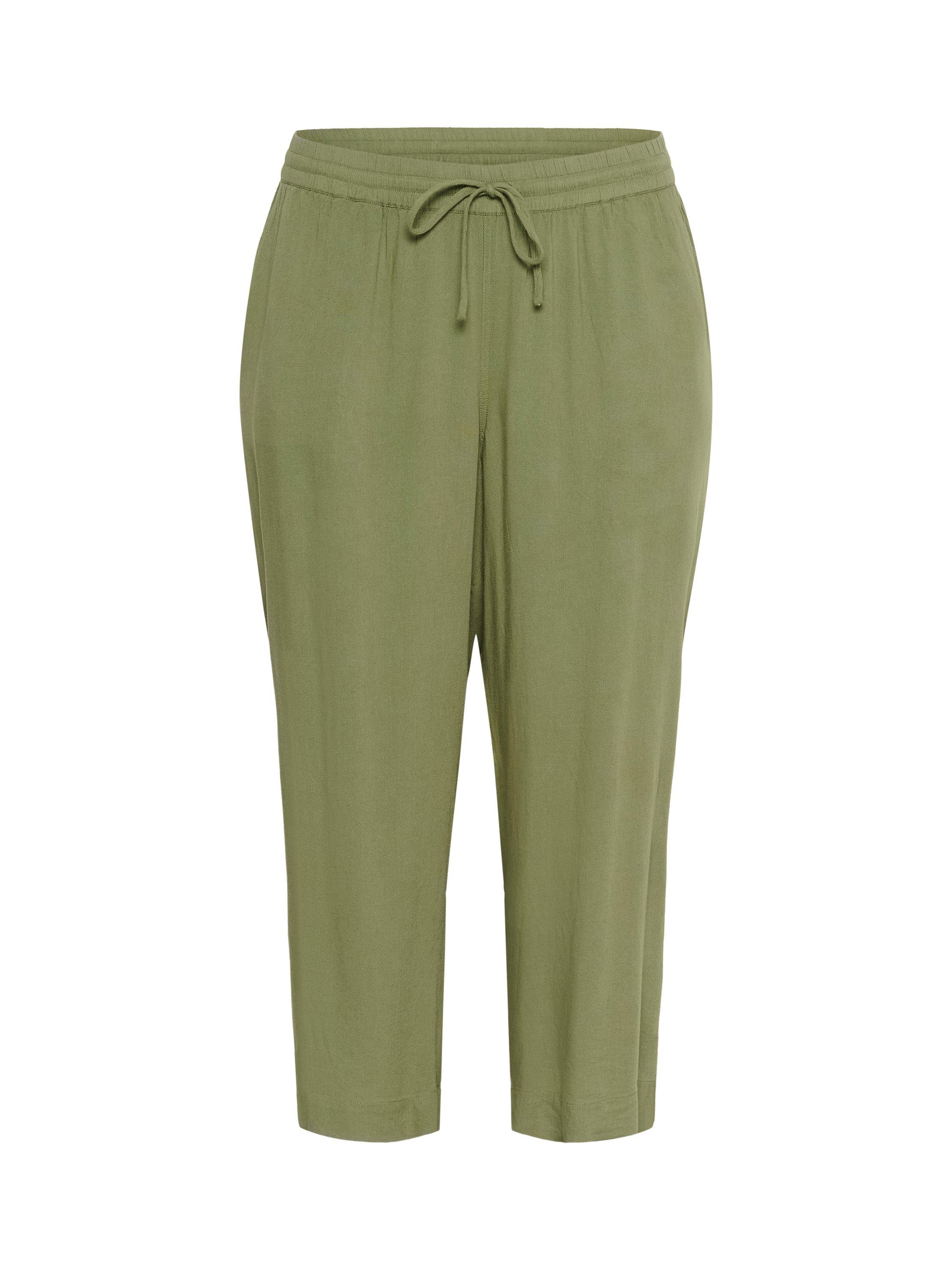 Product image 5 of 6, which shows KAFFE Curve Mille Cropped Wide Leg Trousers, Oil Green, 18