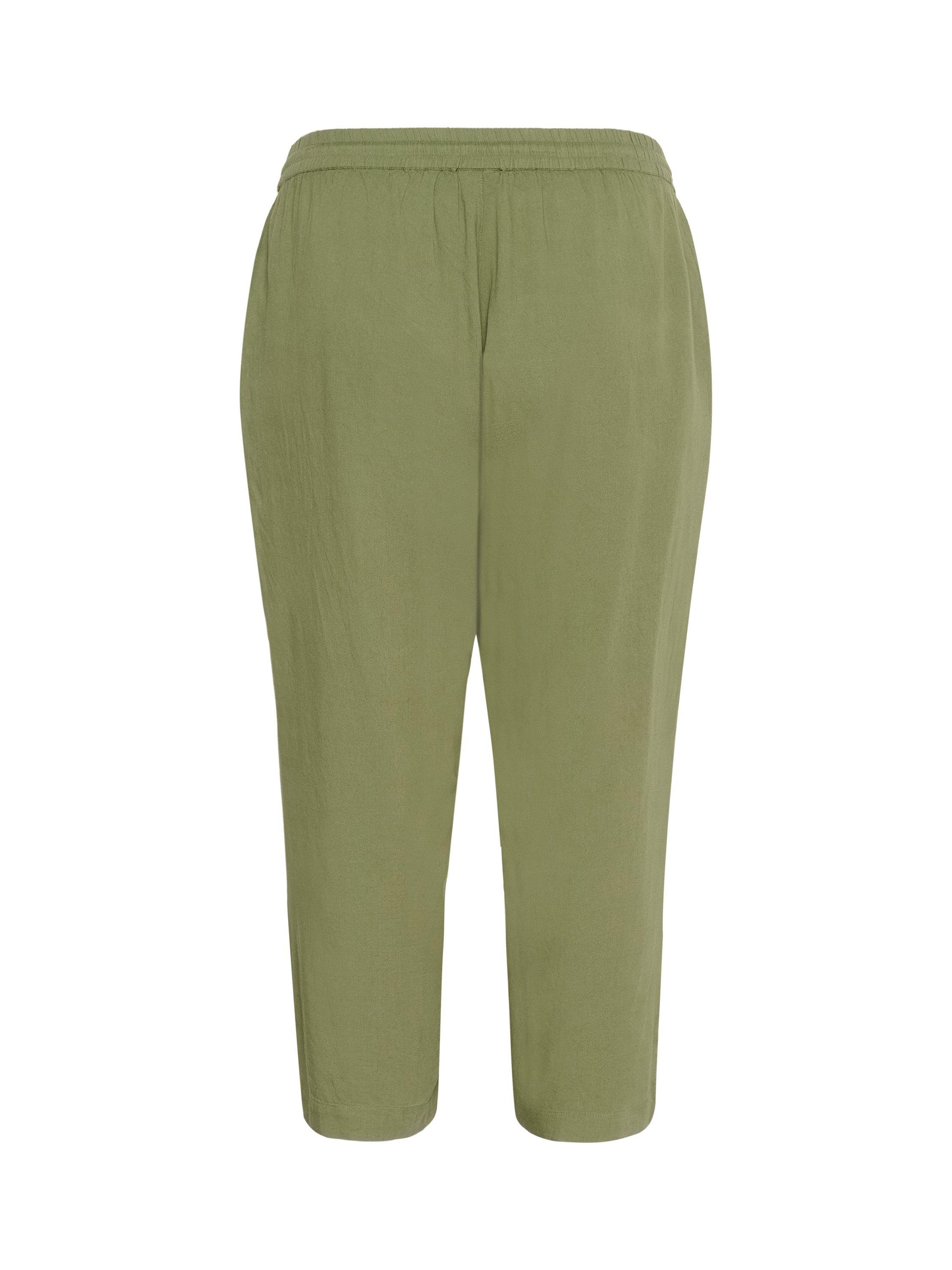 Product image 6 of 6, which shows KAFFE Curve Mille Cropped Wide Leg Trousers, Oil Green, 18