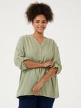 KAFFE Curve Mille Linen Blend V-Neck Blouse, Oil Green