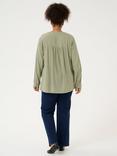 KAFFE Curve Mille Linen Blend V-Neck Blouse, Oil Green