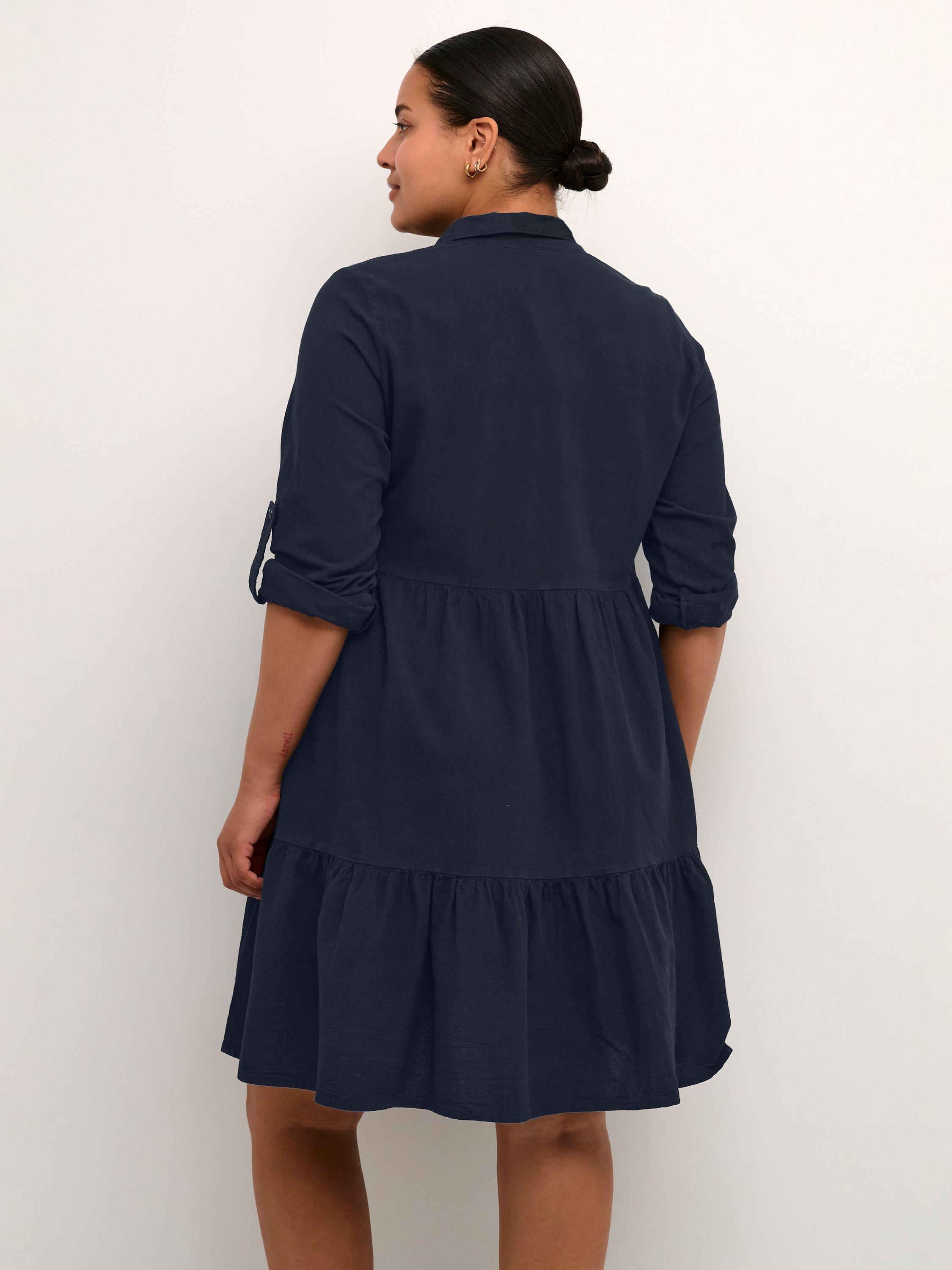 Product image 2 of 6, which shows KAFFE Curve Nana Gathered A-Line Shirt Dress, Midnight Marine, 18