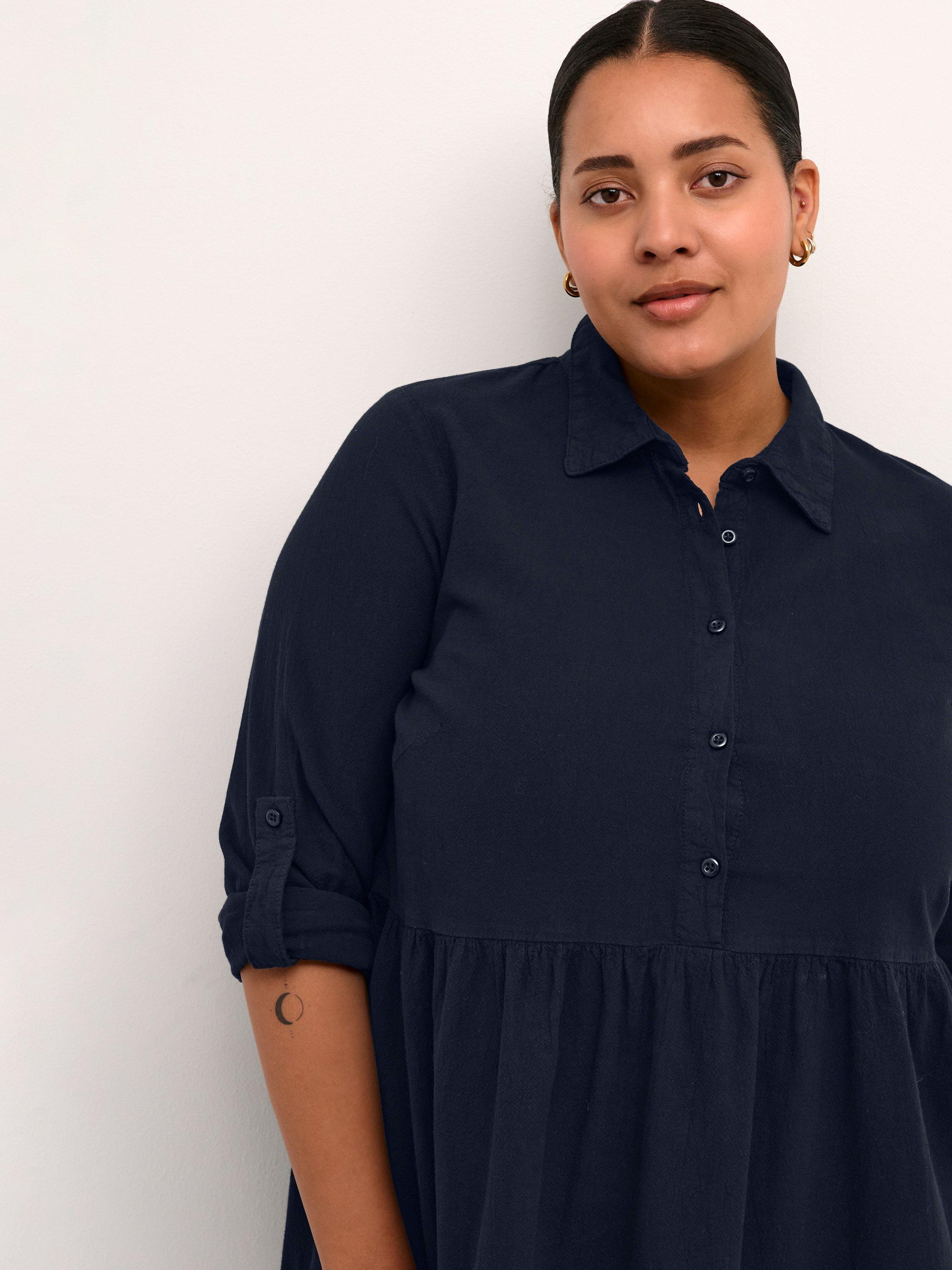 Product image 4 of 6, which shows KAFFE Curve Nana Gathered A-Line Shirt Dress, Midnight Marine, 18