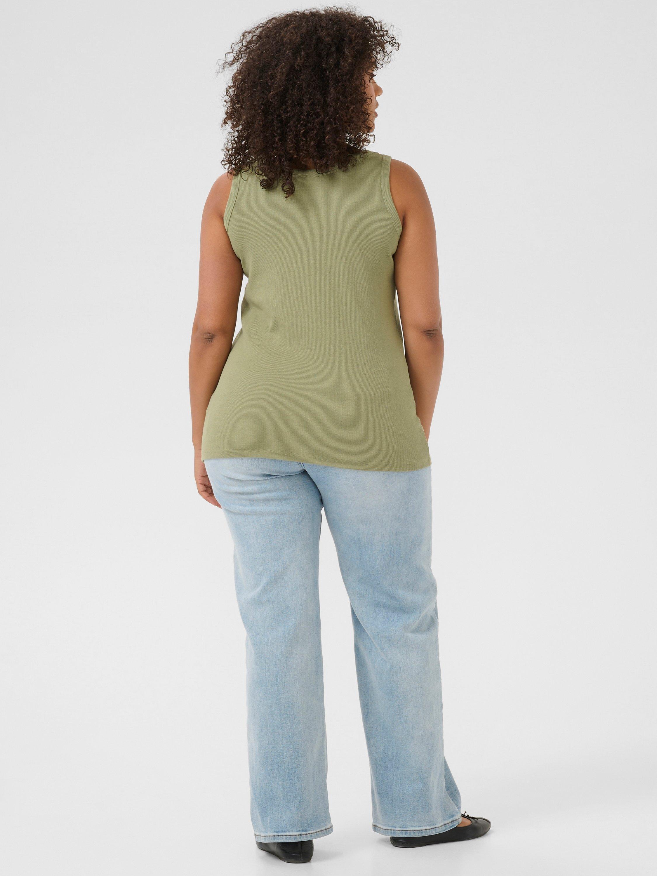 Product image 2 of 6, which shows KAFFE Curve Carina Scoop Neck Vest Top, Oil Green, S