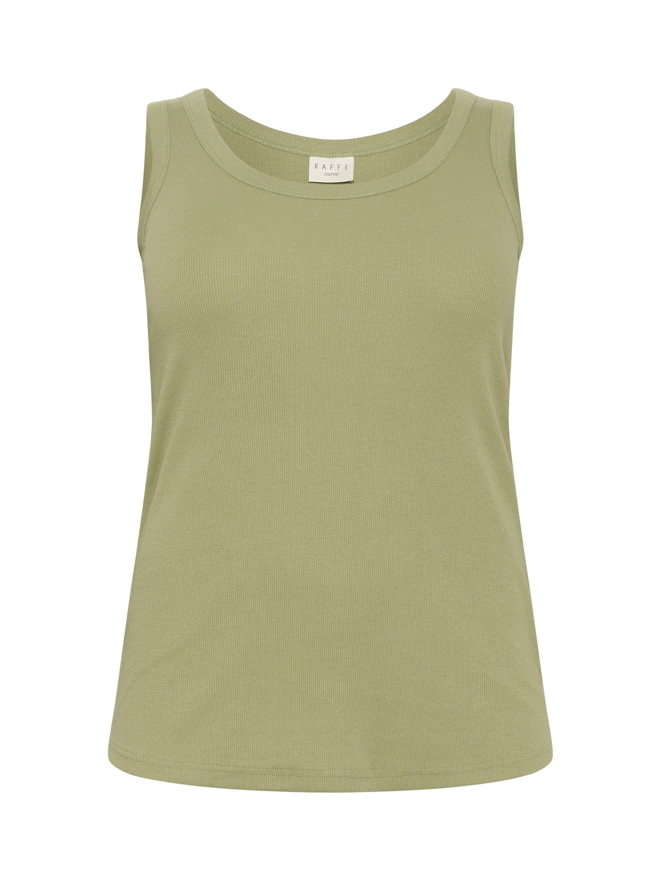 Product image 5 of 6, which shows KAFFE Curve Carina Scoop Neck Vest Top, Oil Green, S