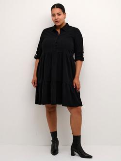 KAFFE Curve Nana Gathered A-Line Shirt Dress, Black Deep