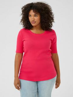 KAFFE Curve Carina Round Neck T-Shirt, Raspberry, Raspberry