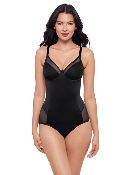 Miraclesuit Sexy Sheer Padded Cup Firm Tummy Control Bodysuit, Black, Black