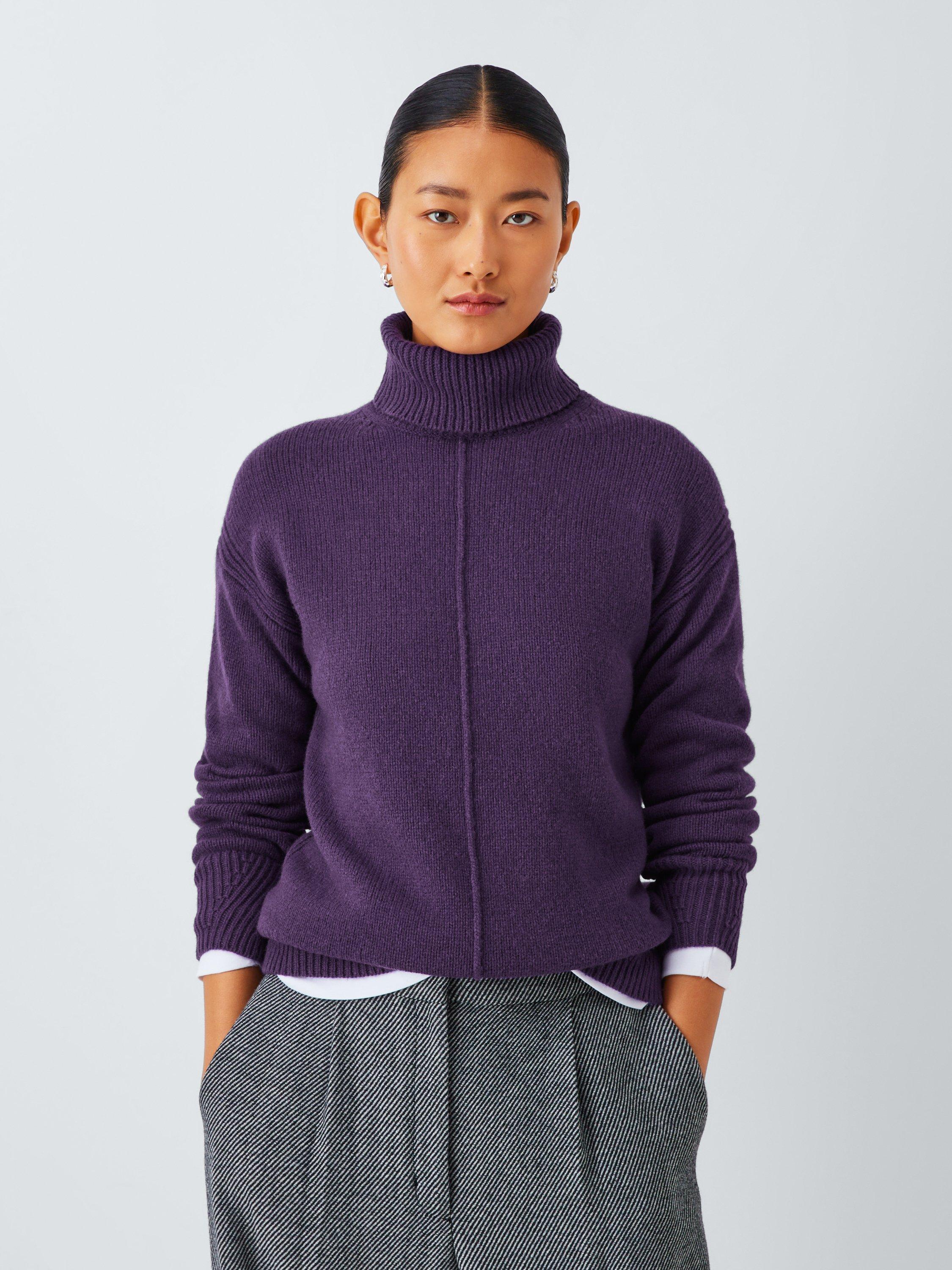 Product image 1 of 6, which shows John Lewis Donegal Wool Blend Roll Neck Jumper, Grape, XS