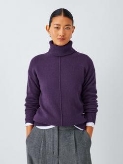 John Lewis Donegal Wool Blend Roll Neck Jumper, Grape