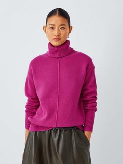 John Lewis Donegal Wool Blend Roll Neck Jumper, Magenta