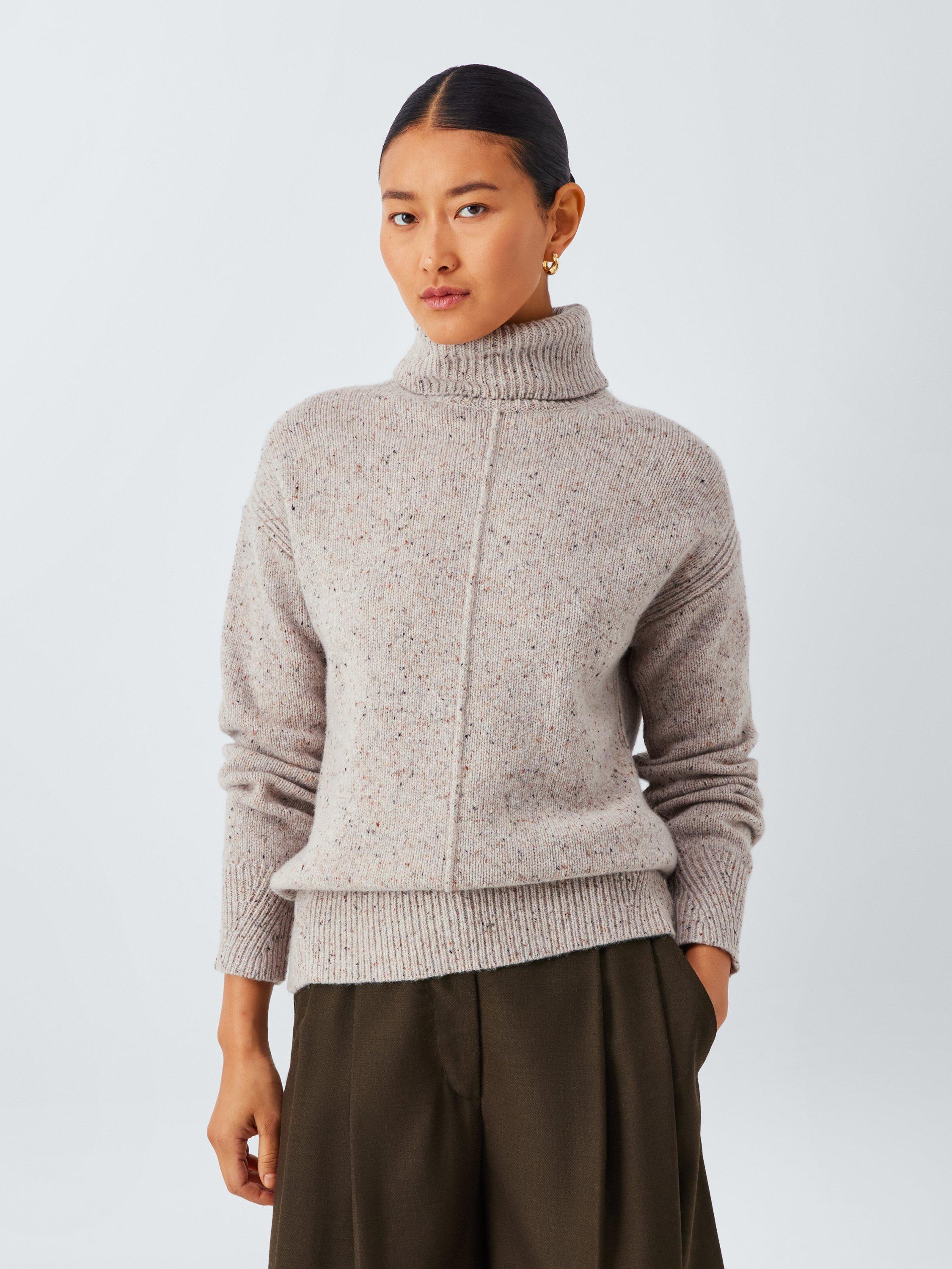 Product image 1 of 6, which shows John Lewis Donegal Wool Blend Roll Neck Jumper, Oatmeal, M