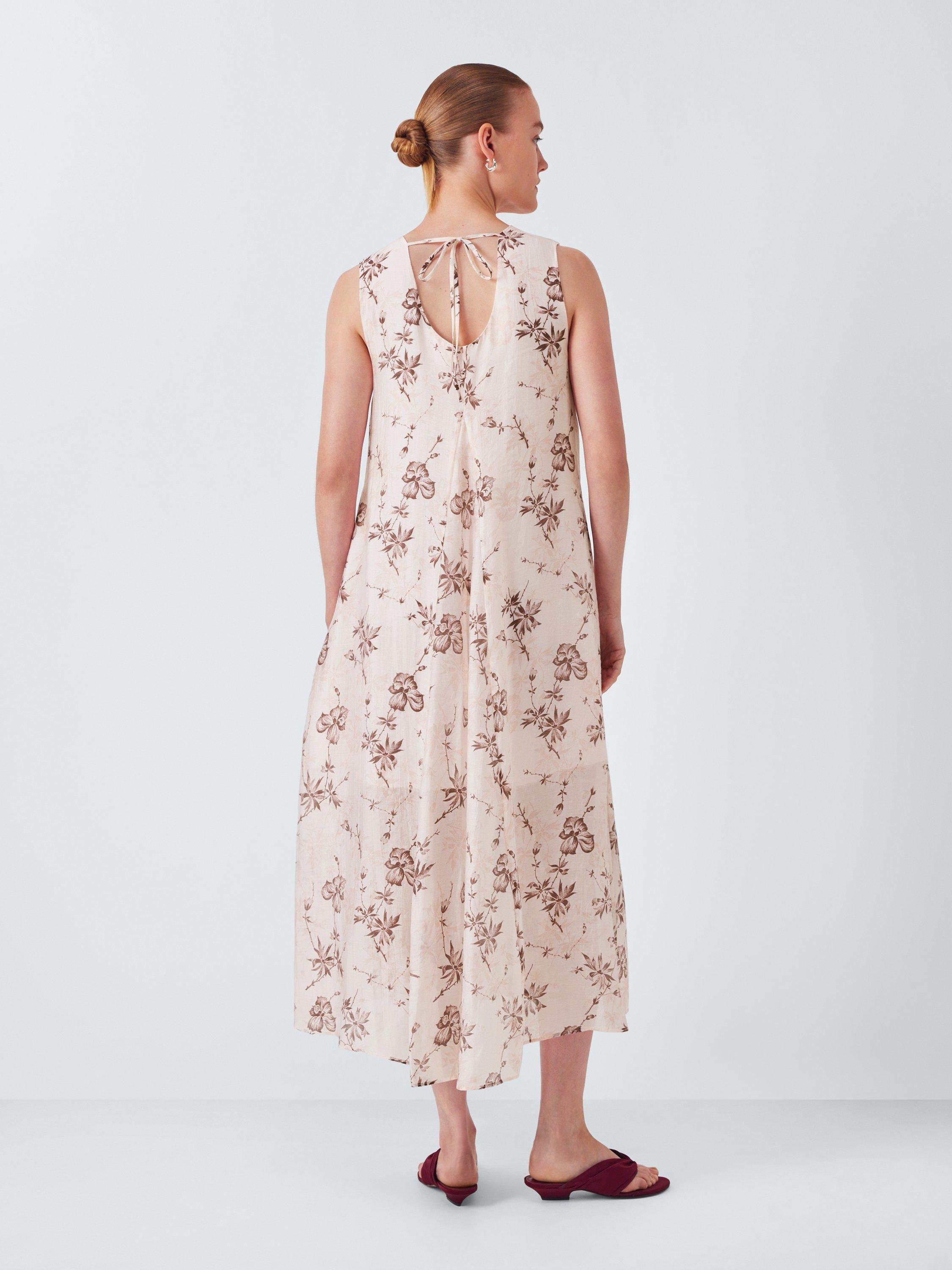 Product image 2 of 6, which shows John Lewis Sleeveless Sheer Floral Print Midi Dress, Pink, 8