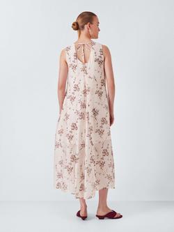 John Lewis Sleeveless Sheer Floral Print Midi Dress, Pink - view 2, Pink