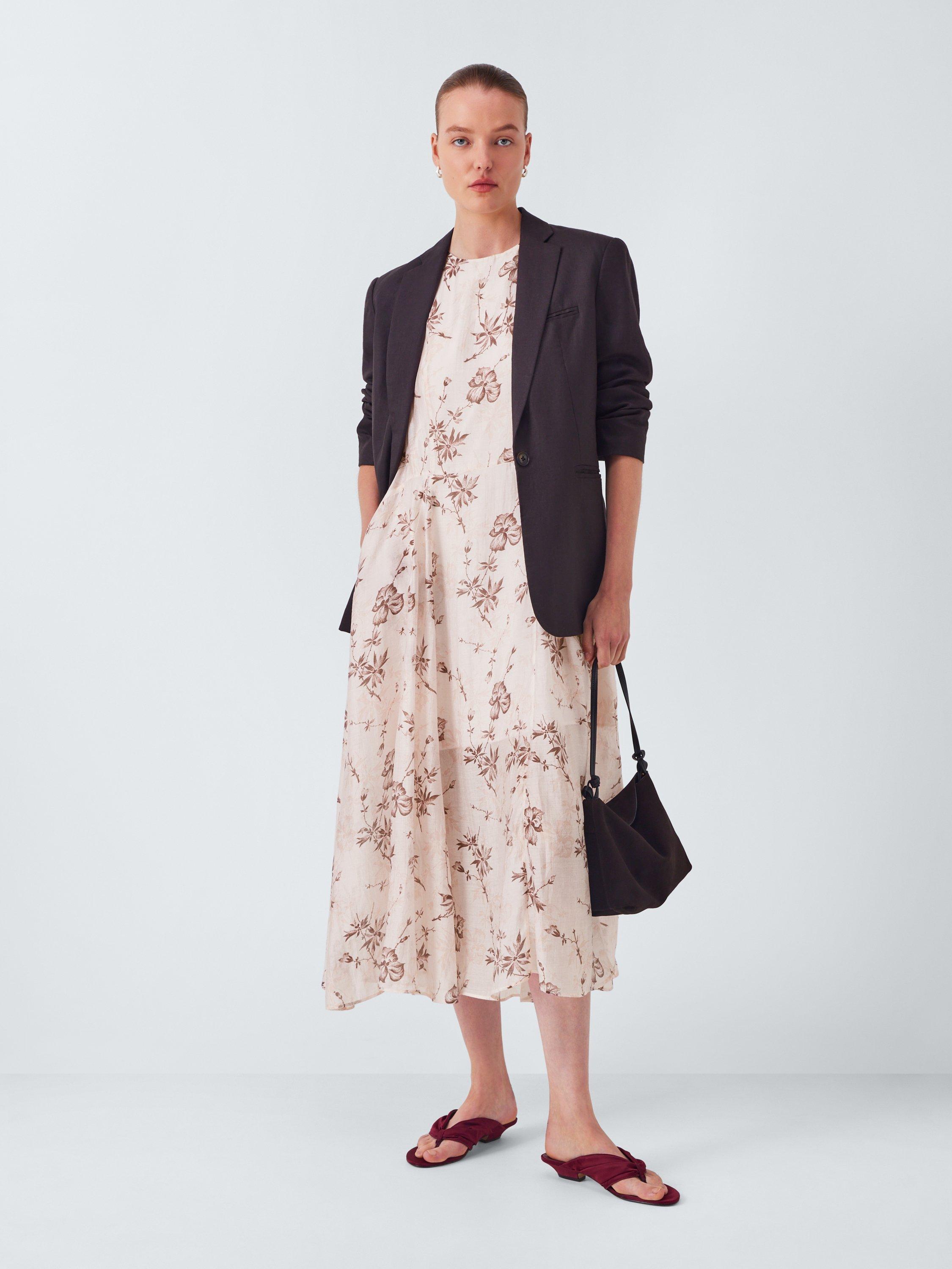 Product image 3 of 6, which shows John Lewis Sleeveless Sheer Floral Print Midi Dress, Pink, 8