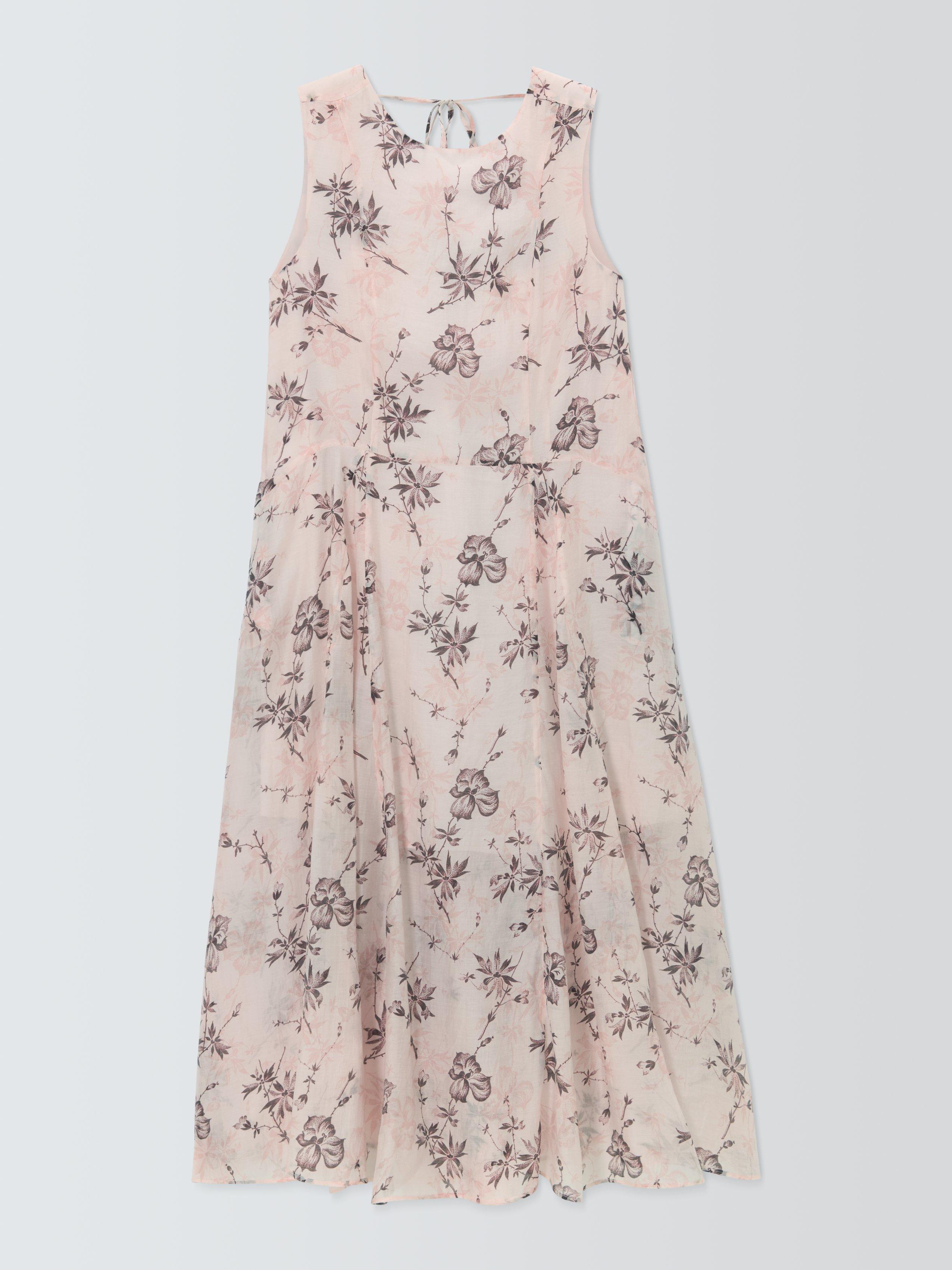Product image 4 of 6, which shows John Lewis Sleeveless Sheer Floral Print Midi Dress, Pink, 8